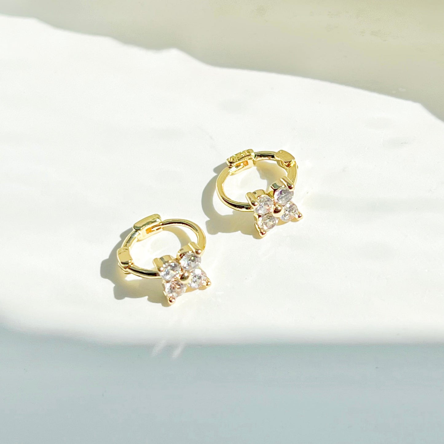 Gold Mini Hydrangea Flower Hoop Earrings-Ninaouity