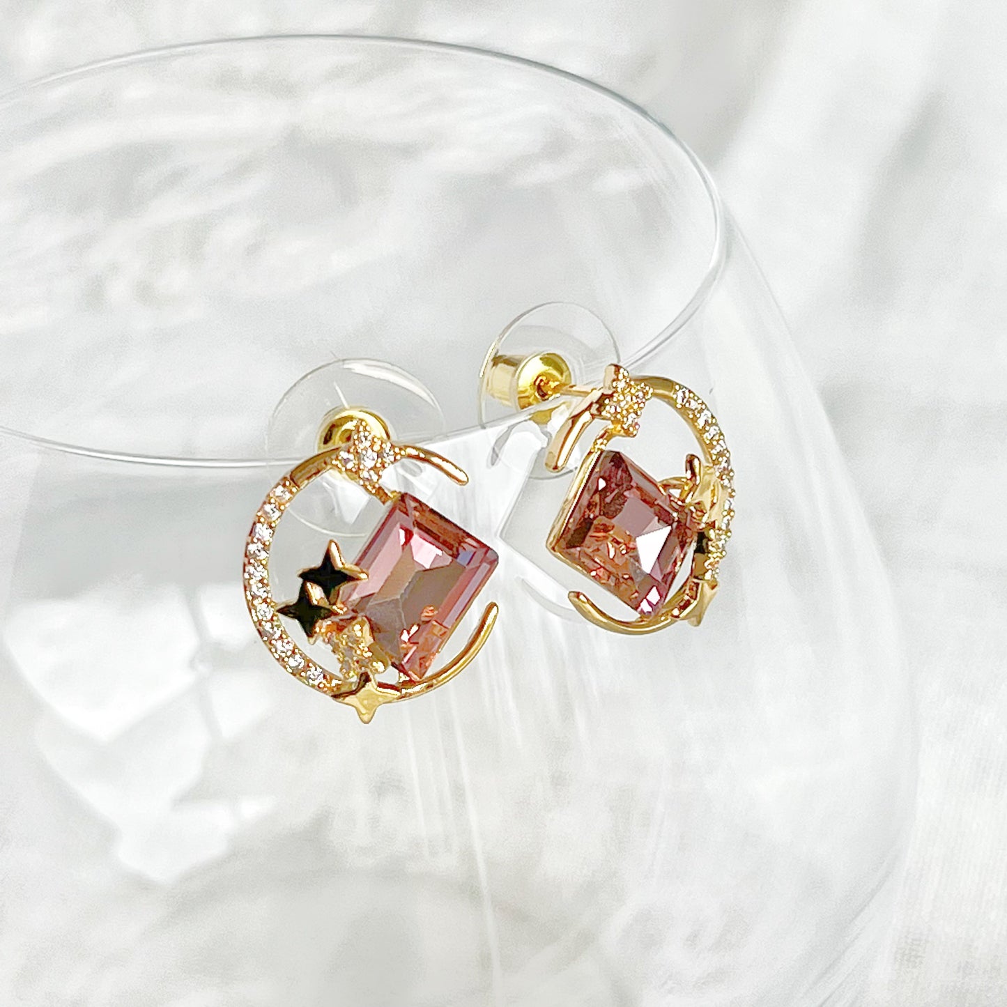 Gold New Moon Purple Crystal Earrings-Ninaouity
