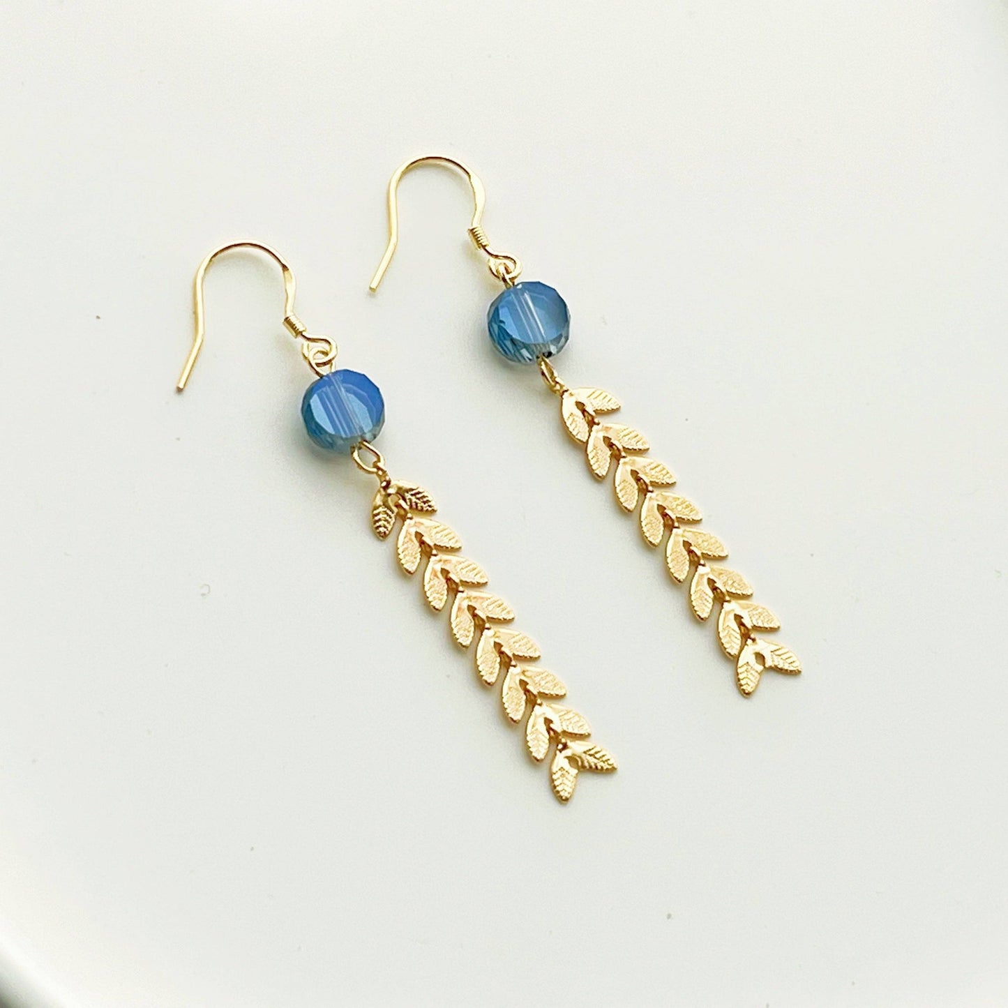 Gold Willow with Blue Dot Earrings - Sterling Silver Stud Earrings-Ninaouity