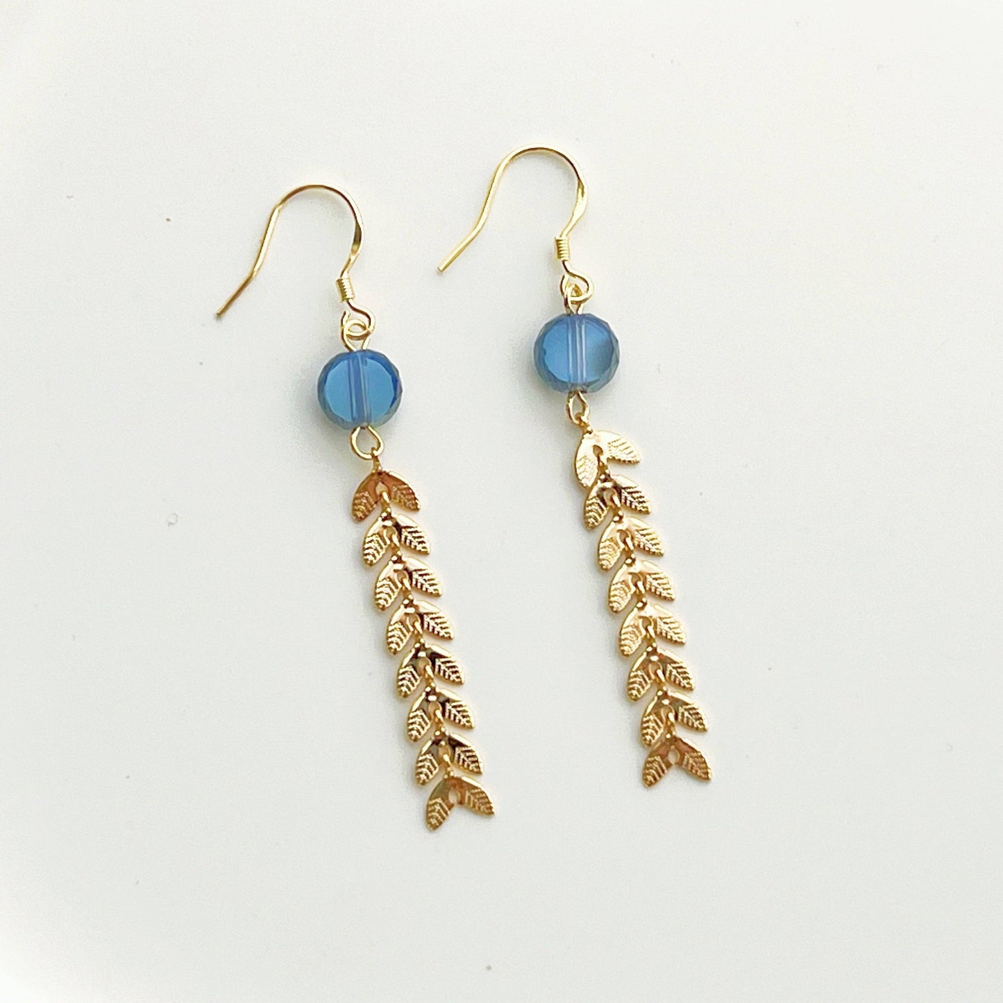 Gold Willow with Blue Dot Earrings - Sterling Silver Stud Earrings-Ninaouity