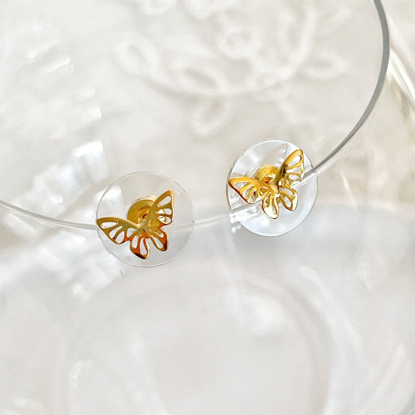 Golden Butterfly Hollow Out Stud Earrings-Ninaouity