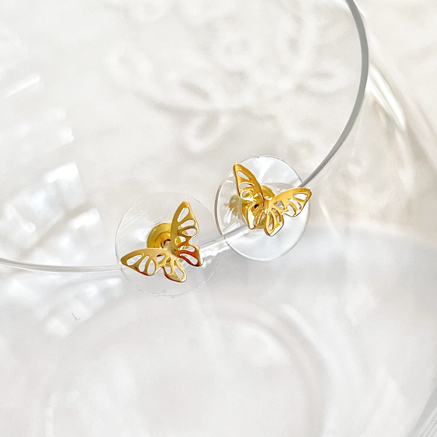 Golden Butterfly Hollow Out Stud Earrings-Ninaouity