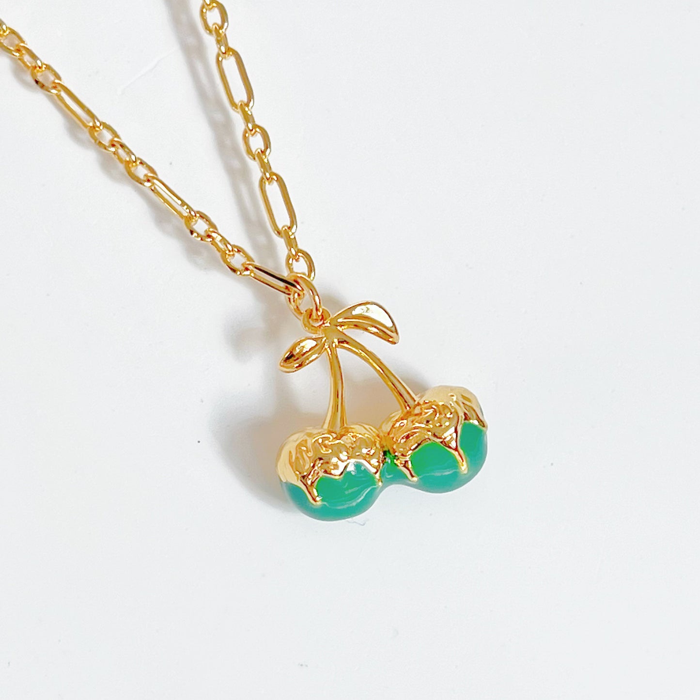 Green Cherry in Gold Chain Necklace-Ninaouity
