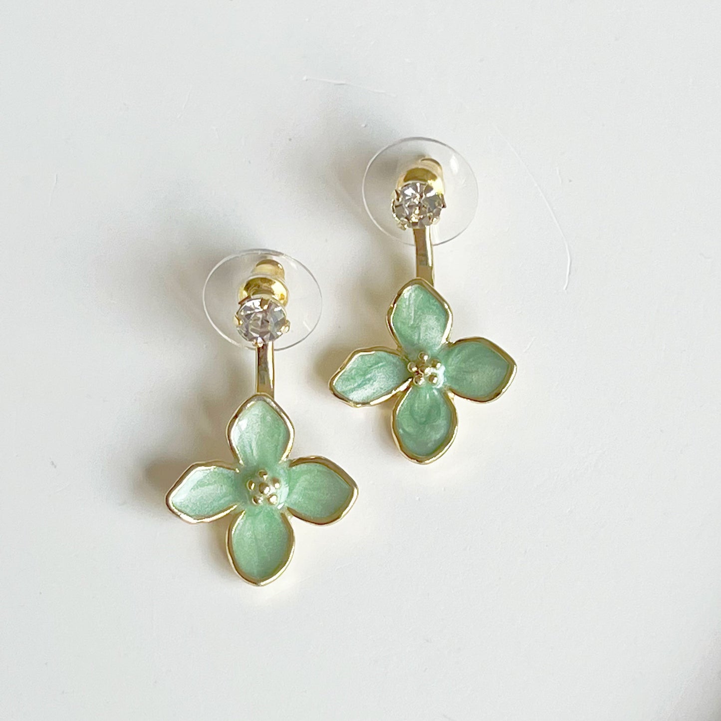 Green Hydrangea Flower Ear Jacket Style Earrings-Ninaouity