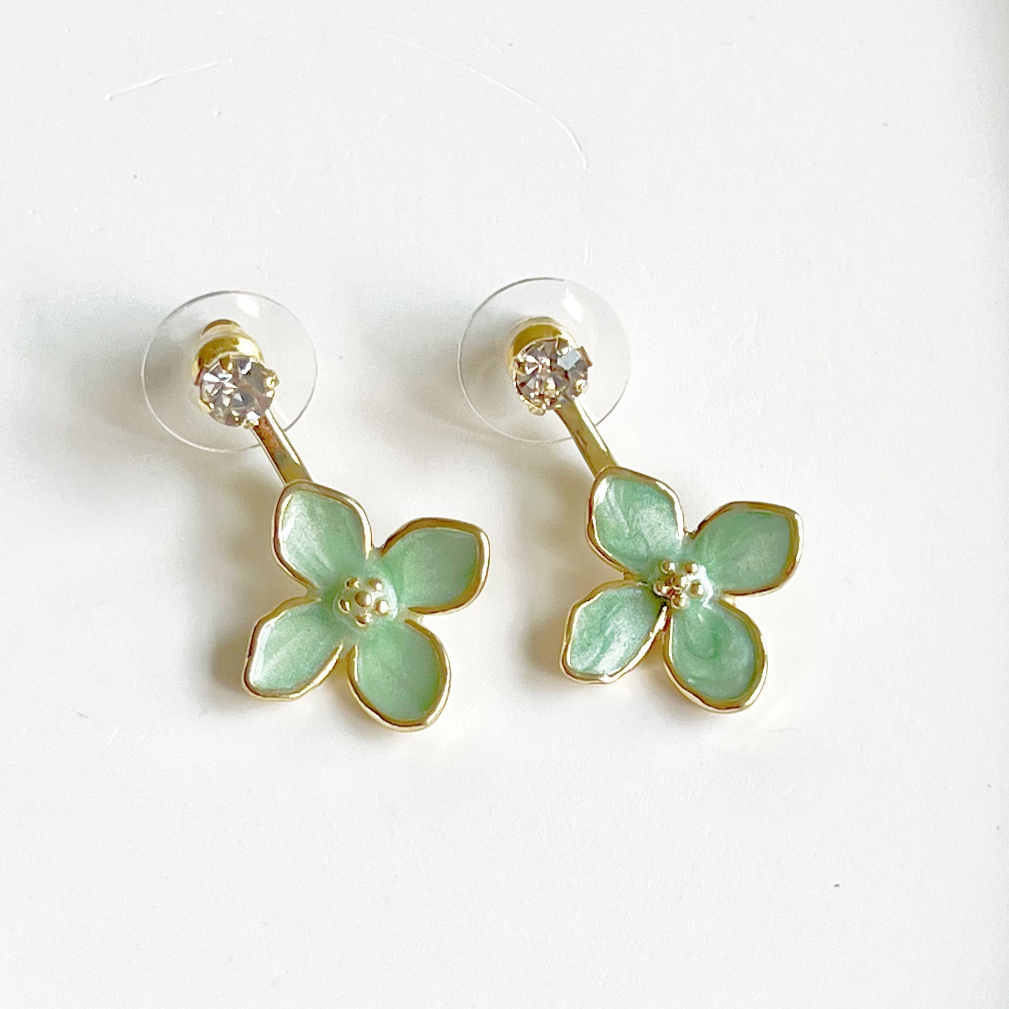 Green Hydrangea Flower Ear Jacket Style Earrings-Ninaouity