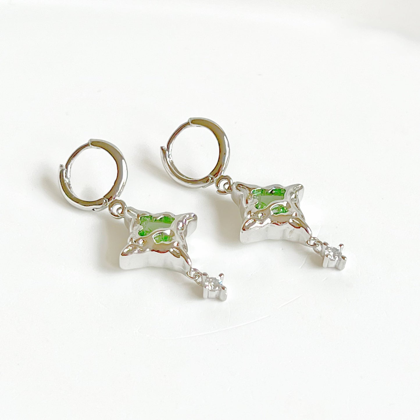 Green Northern Lights Pole Star Drop Earrings-Ninaouity