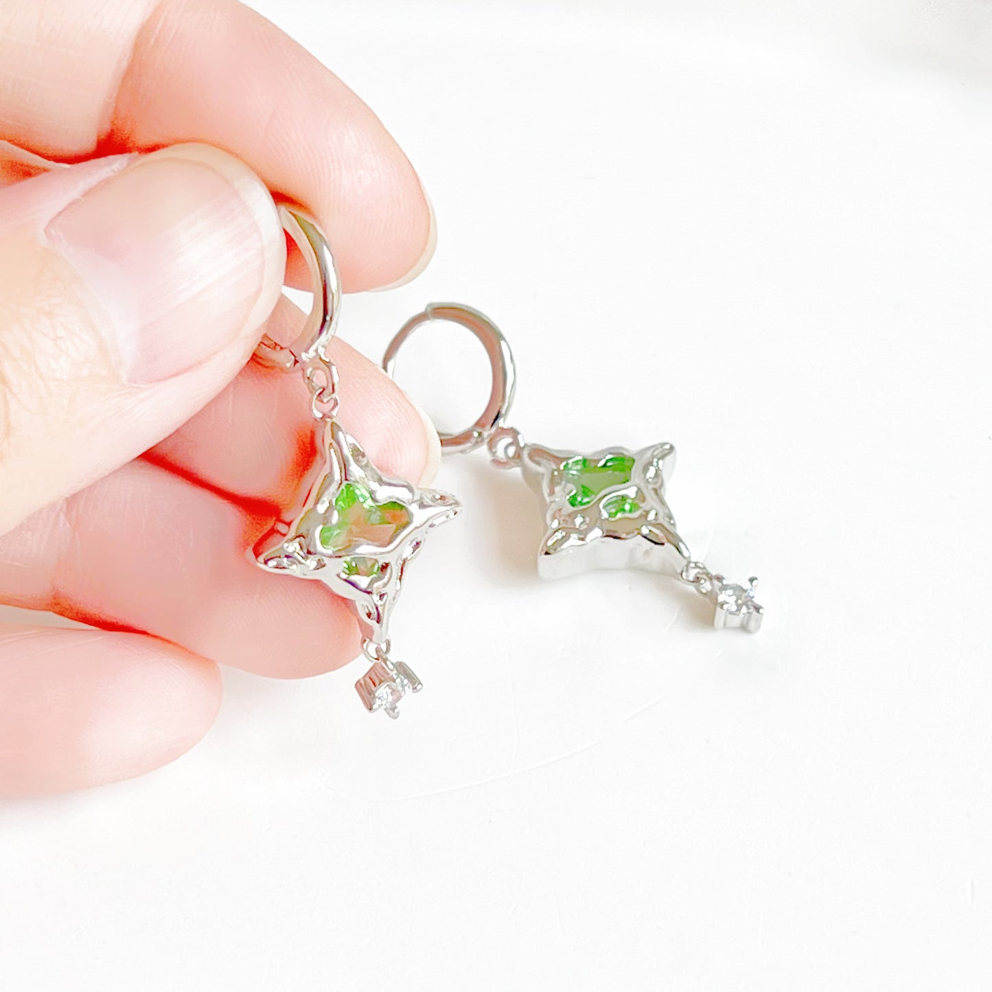 Green Northern Lights Pole Star Drop Earrings-Ninaouity