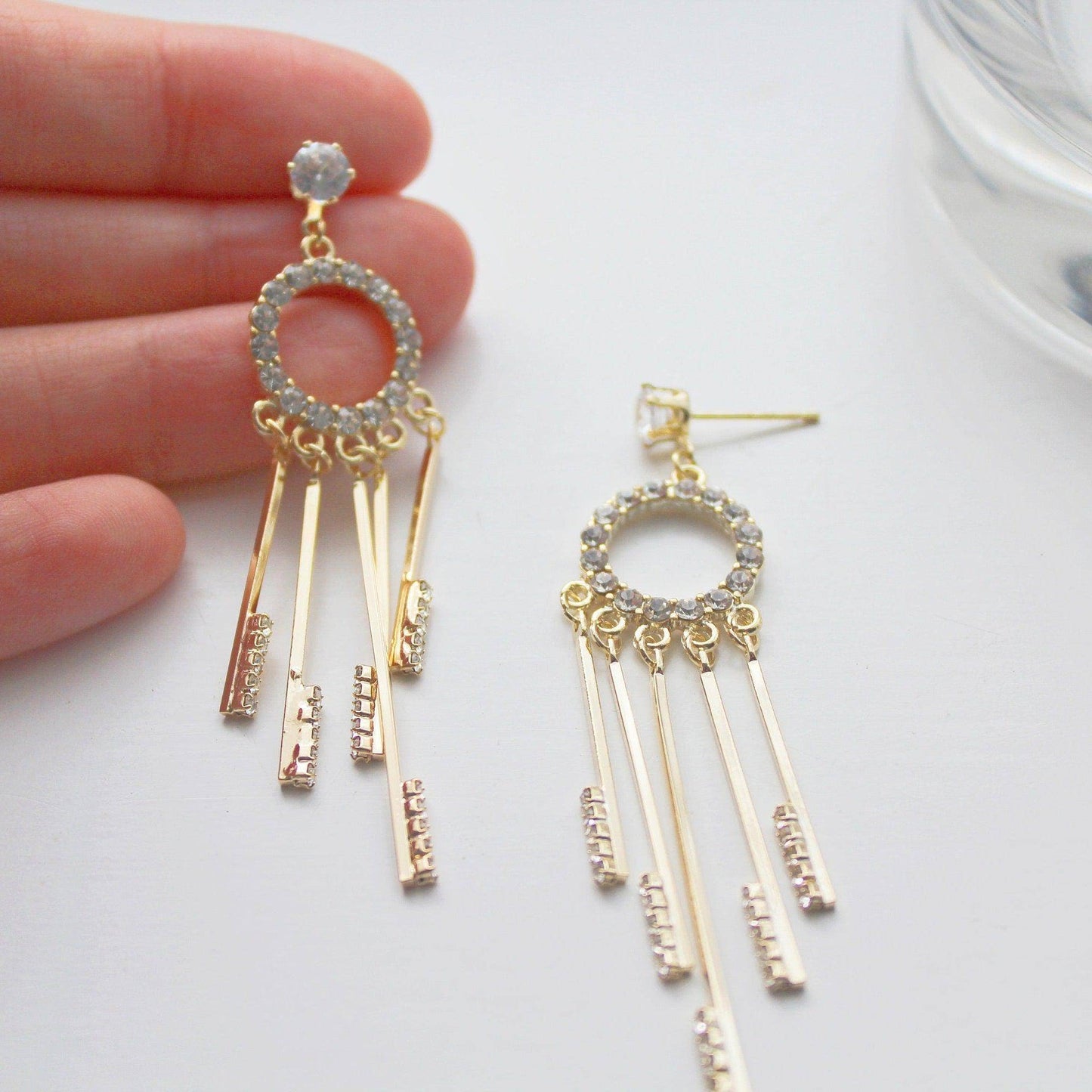 Hoop Fringe Earrings - Gold Crystal Circle Drop Earrings-Ninaouity