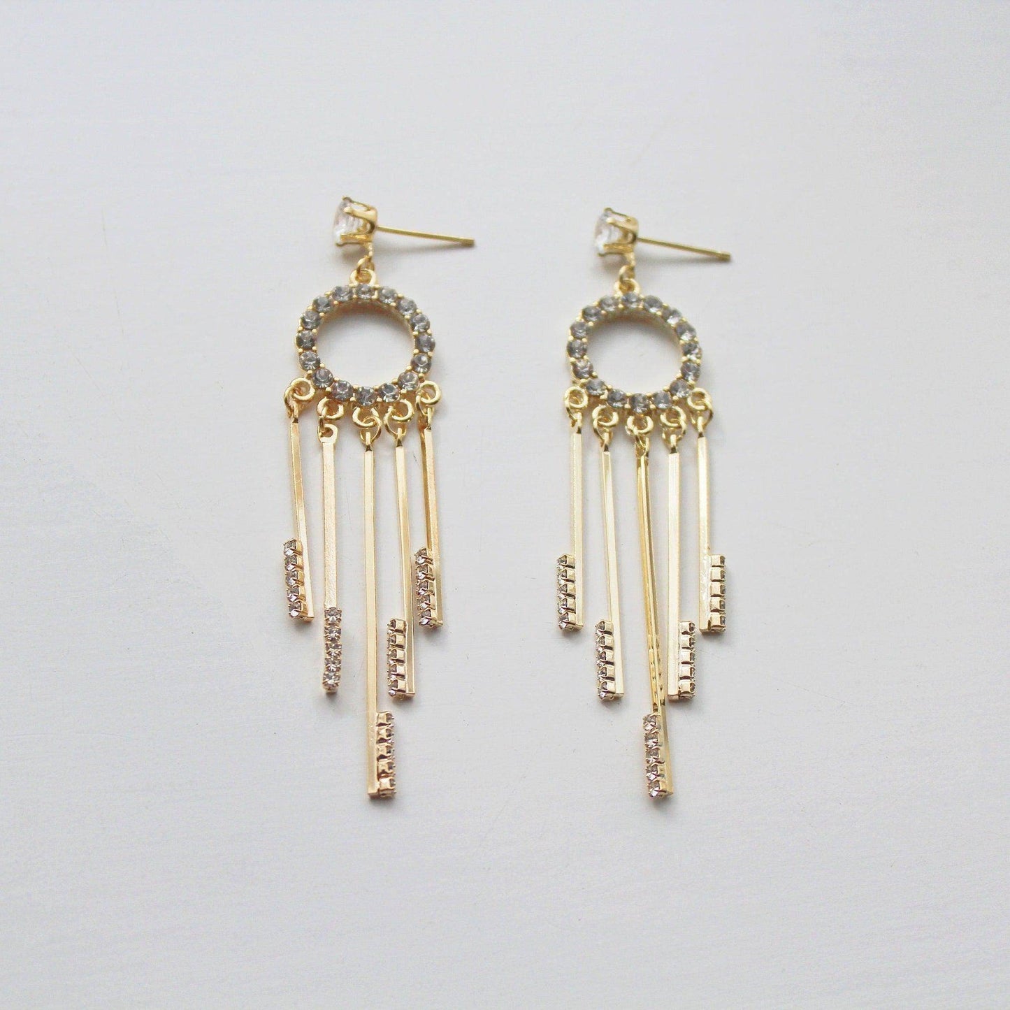 Hoop Fringe Earrings - Gold Crystal Circle Drop Earrings-Ninaouity
