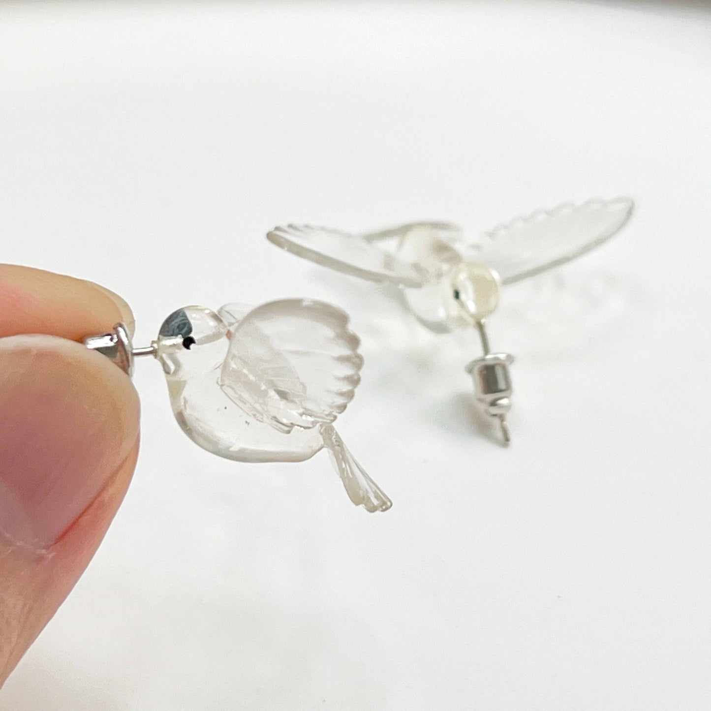 Hummingbird earrings - Clear Lucky Bird Shape Sterling Silver Stud Earrings-Ninaouity