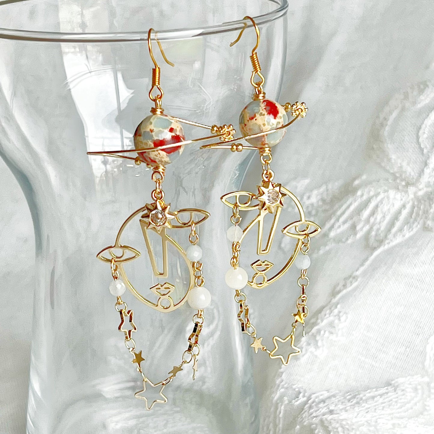 Larderite Planet and Abstract Face Drop Earrings-Ninaouity