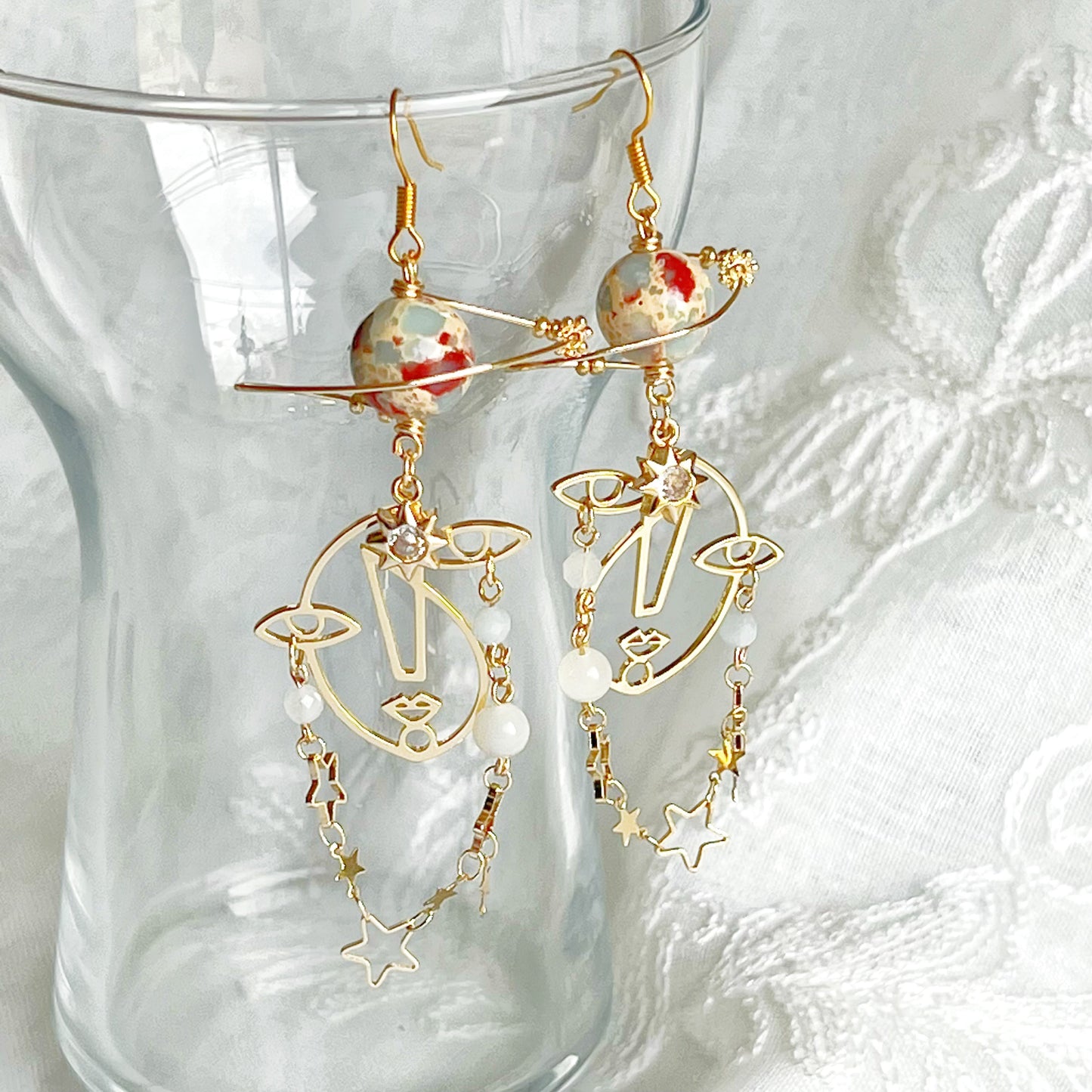 Larderite Planet and Abstract Face Drop Earrings-Ninaouity