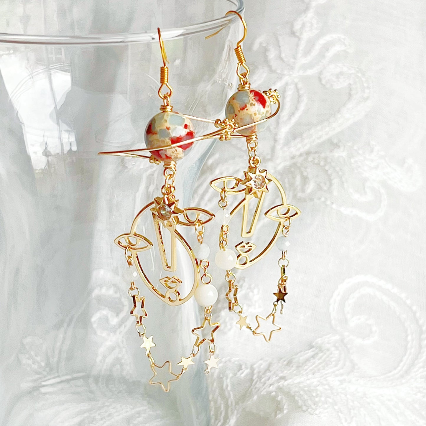 Larderite Planet and Abstract Face Drop Earrings-Ninaouity