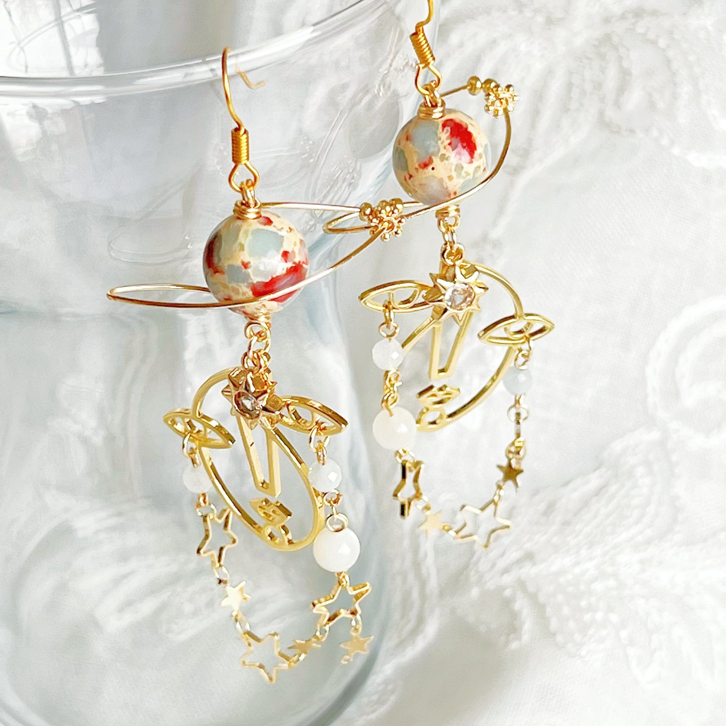 Larderite Planet and Abstract Face Drop Earrings-Ninaouity