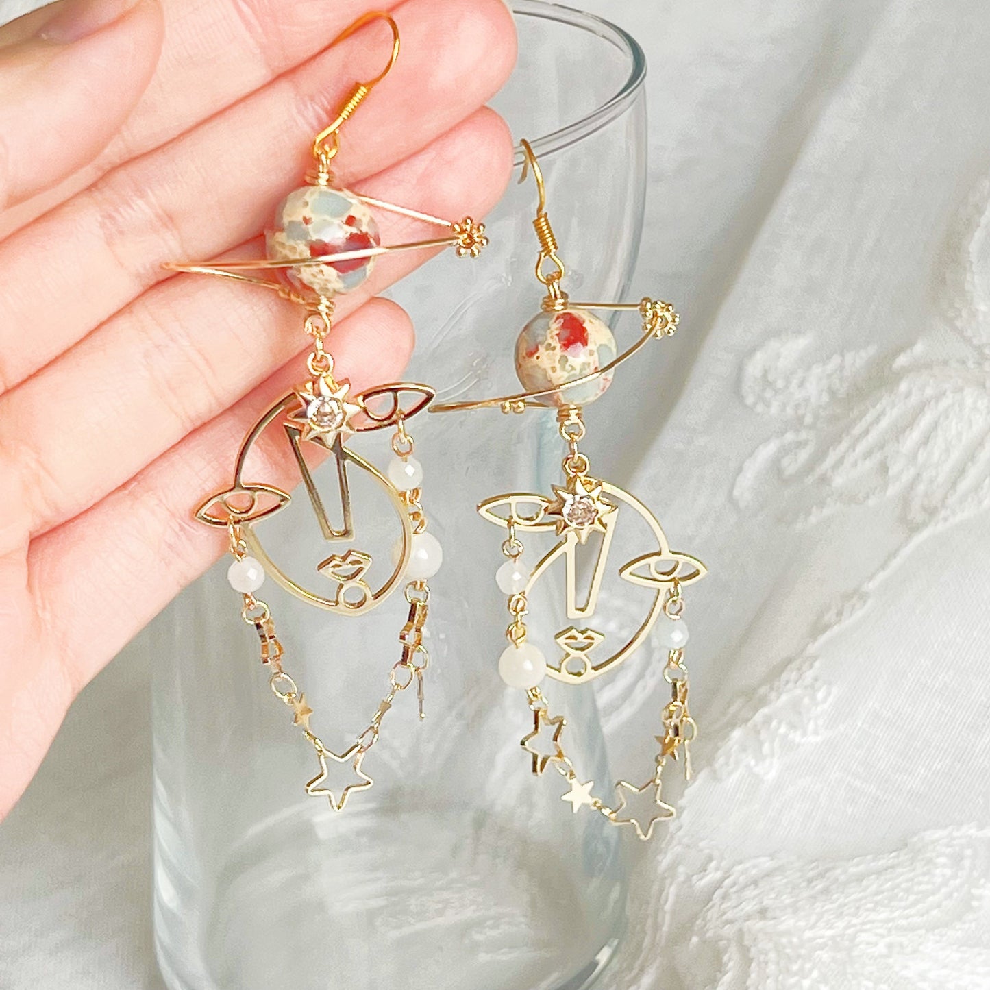 Larderite Planet and Abstract Face Drop Earrings-Ninaouity
