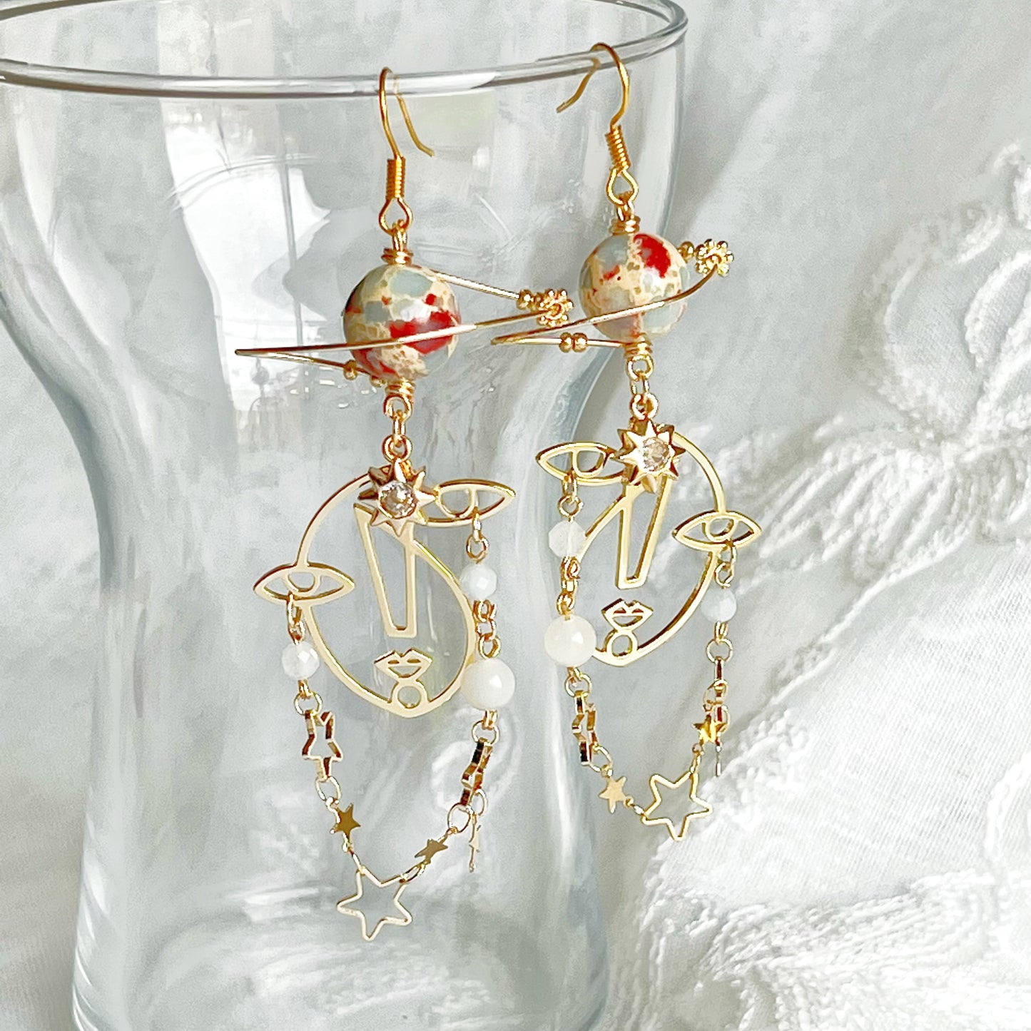 Larderite Planet and Abstract Face Drop Earrings-Ninaouity