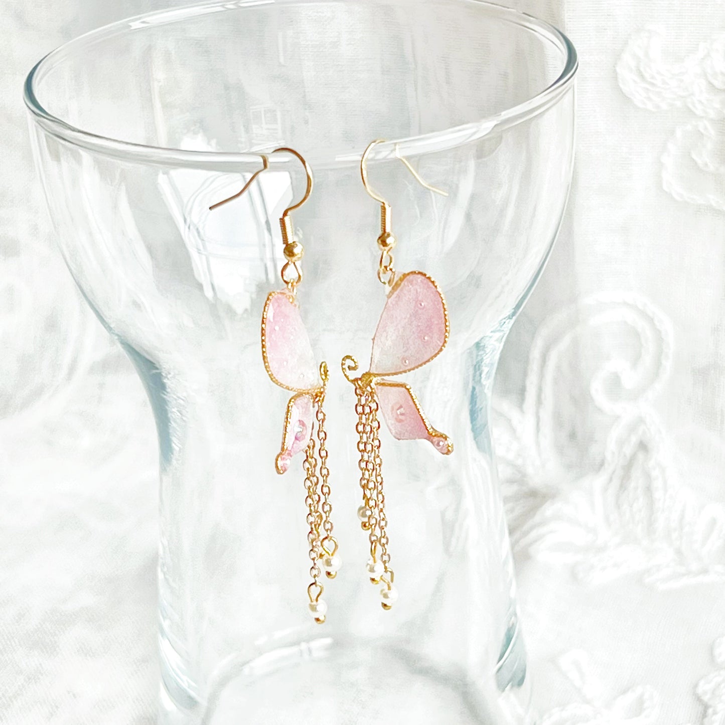 Light Pink Sparkle Glitter Butterfly Wing Earrings-Ninaouity