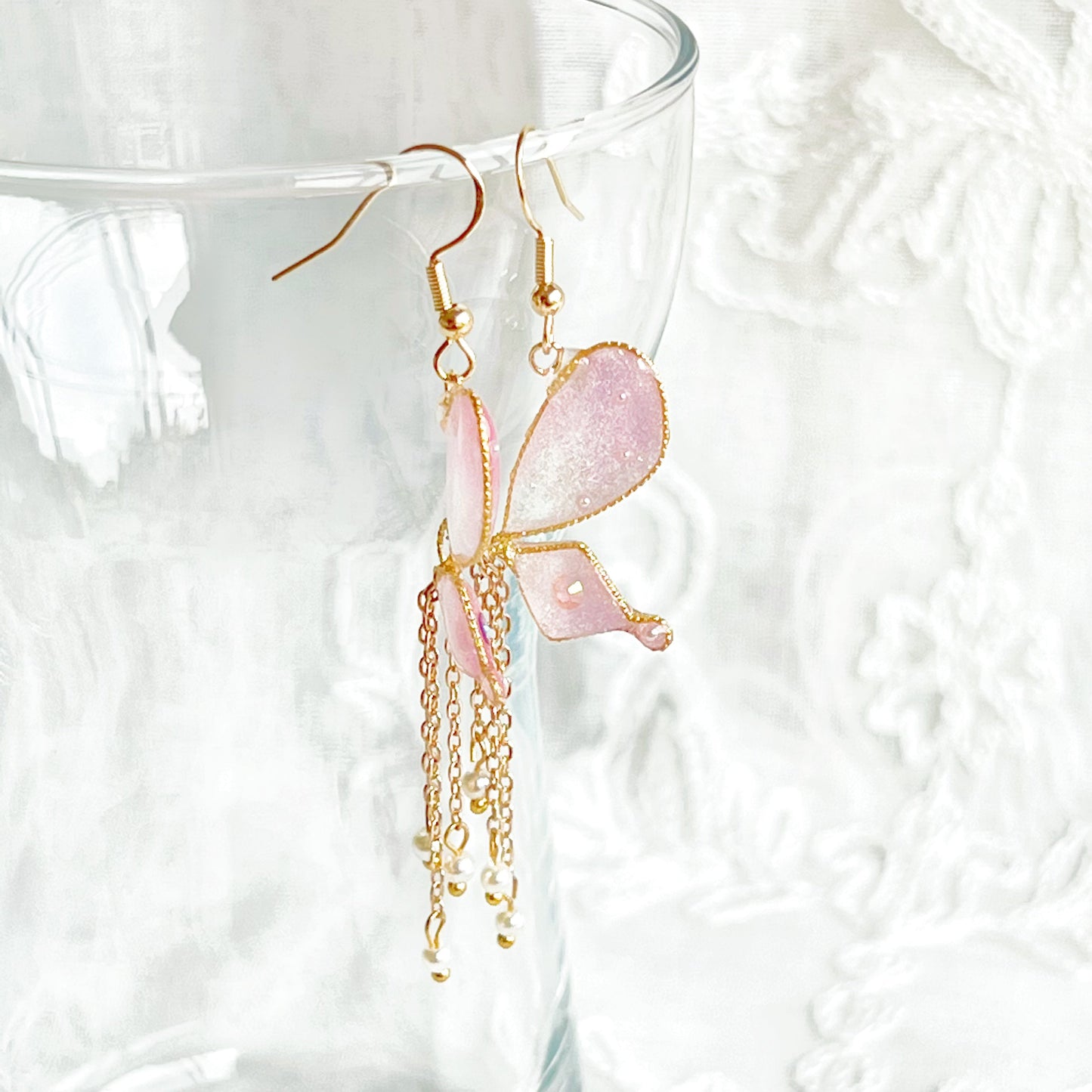 Light Pink Sparkle Glitter Butterfly Wing Earrings-Ninaouity