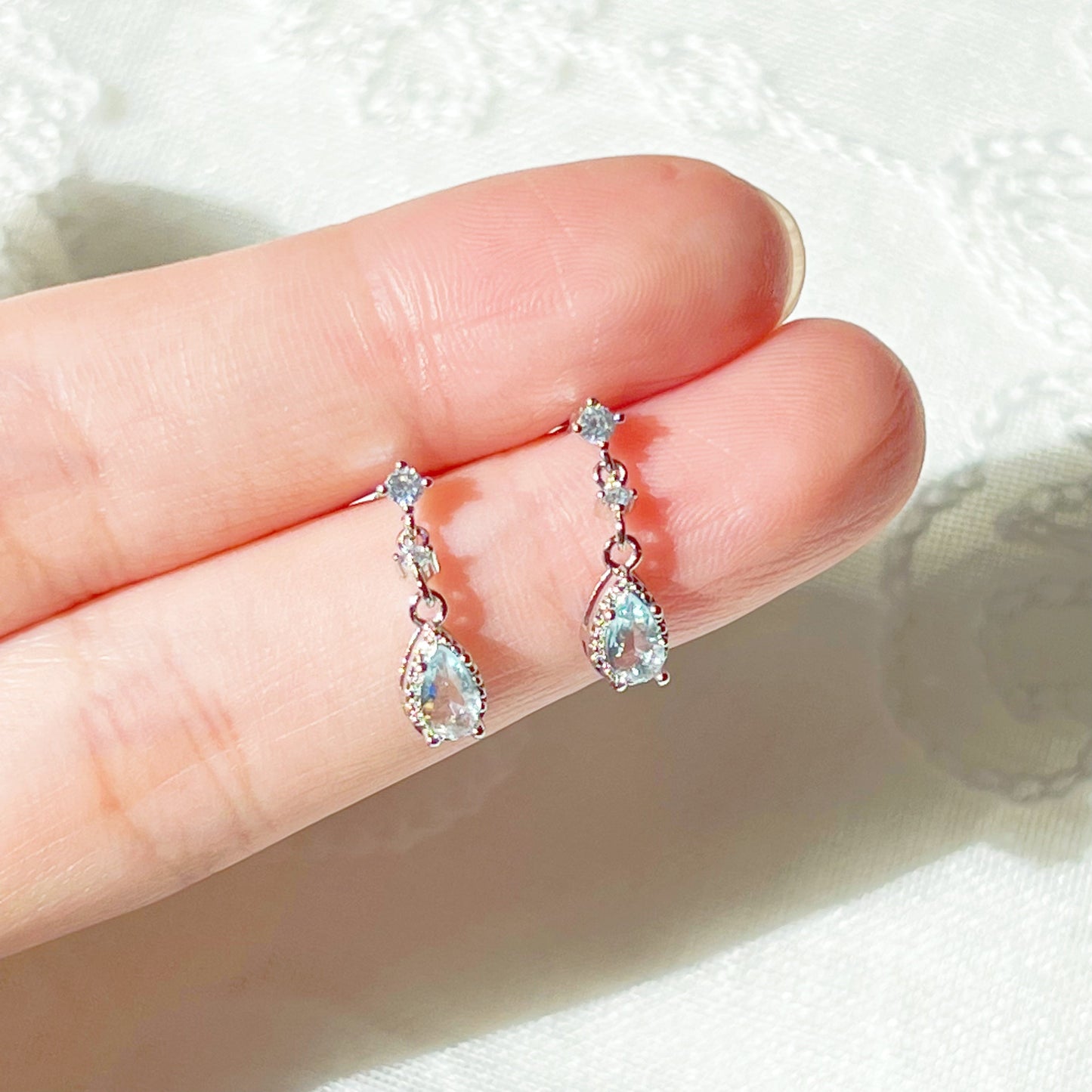Little Blue Teardrop Crystal Earrings-Ninaouity