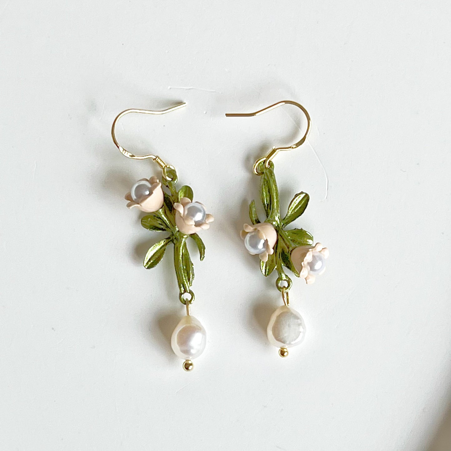 Little White Bell Flower with Pearl Drop Earrings-Ninaouity