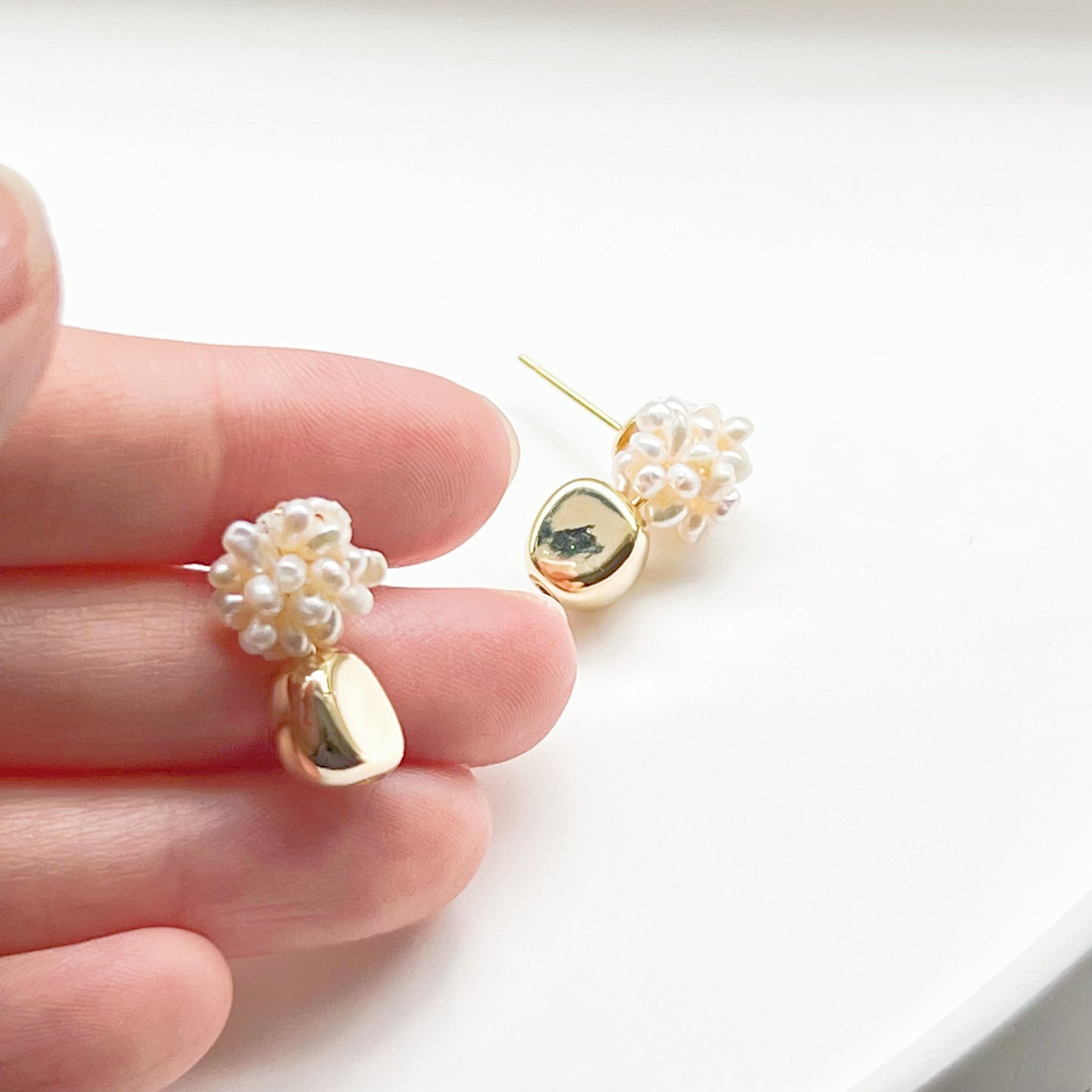 Mini Baroque Pearl with Gold Bead Earrings-Ninaouity