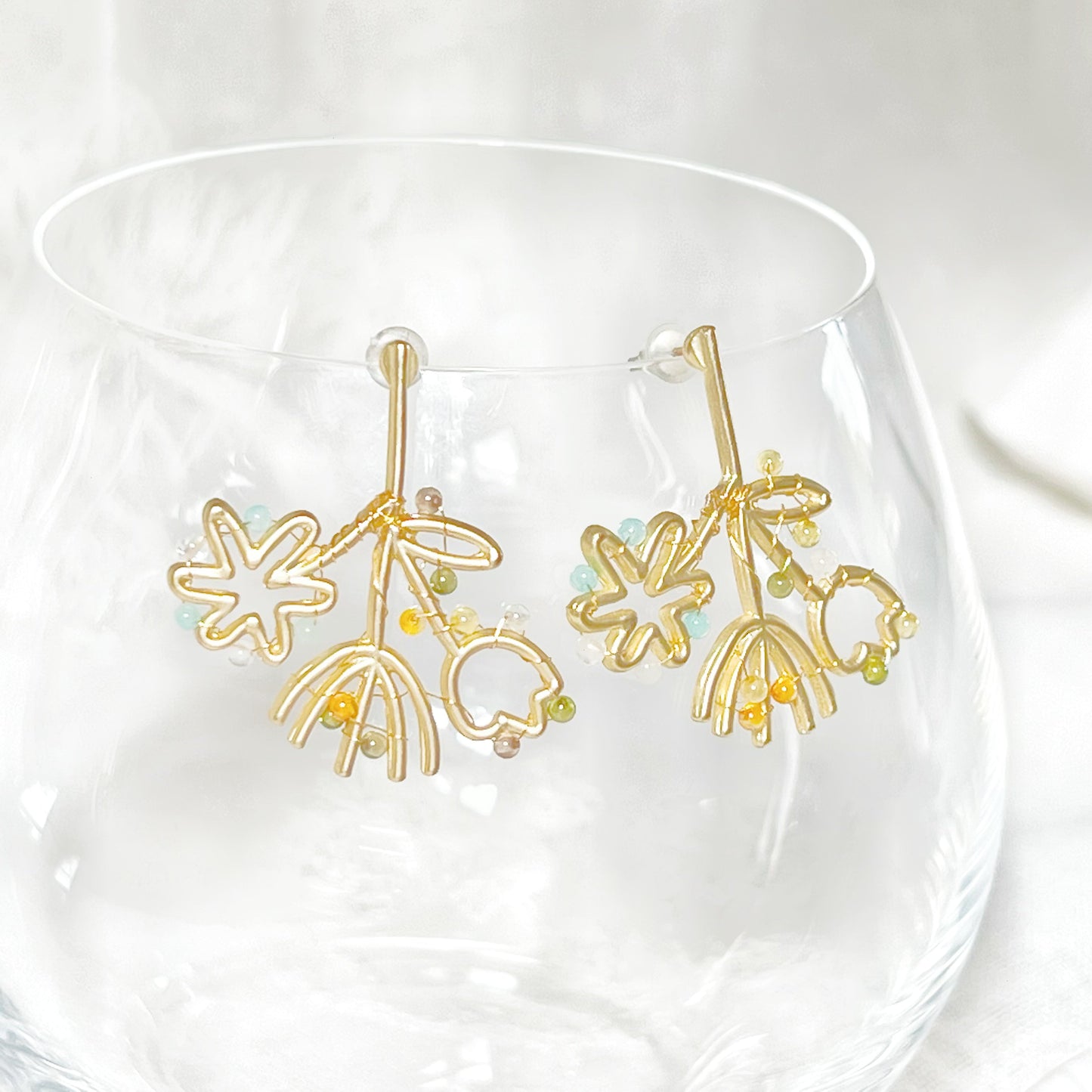 Mini Gemstones on Gold Wildflower Bouquet Earrings-Ninaouity