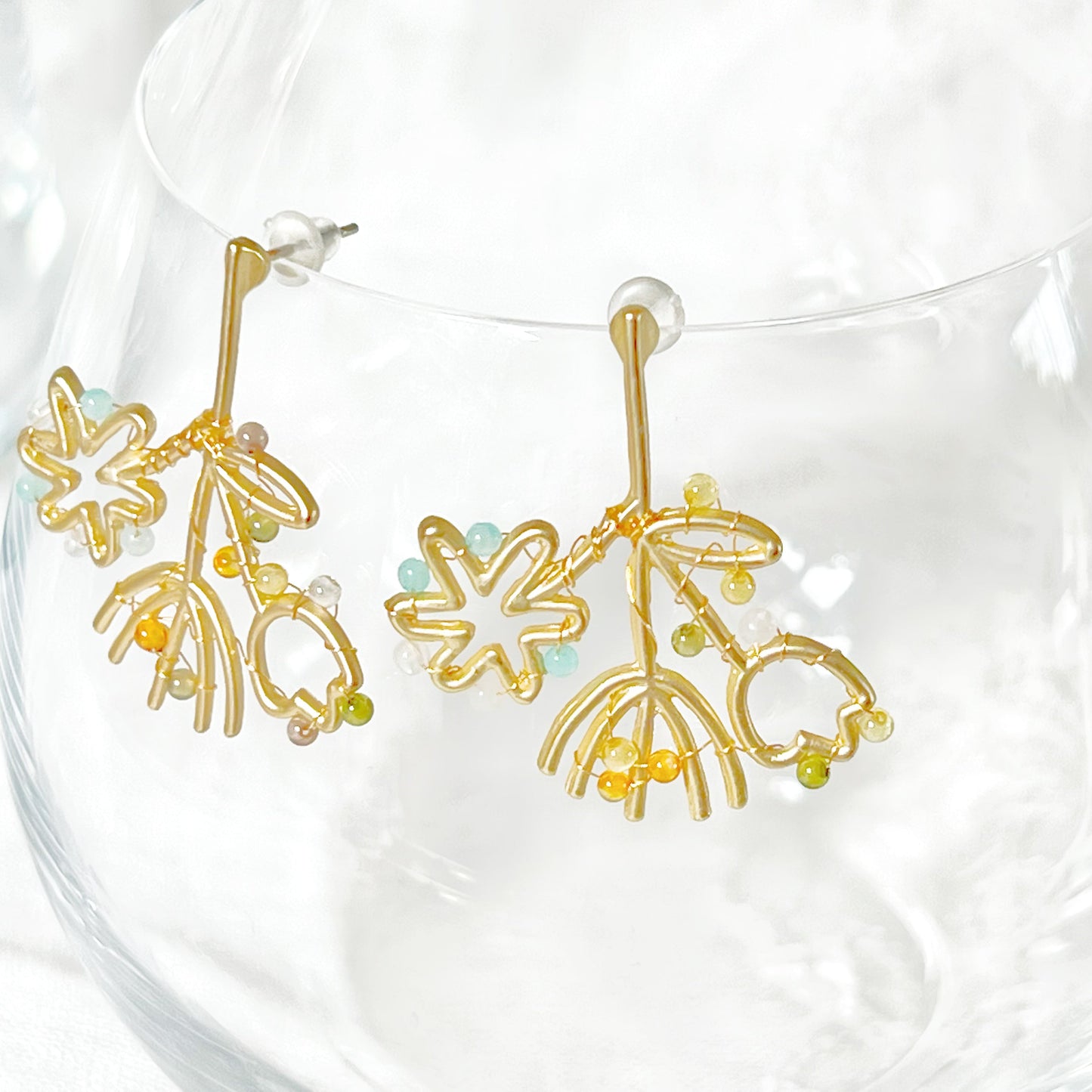 Mini Gemstones on Gold Wildflower Bouquet Earrings-Ninaouity