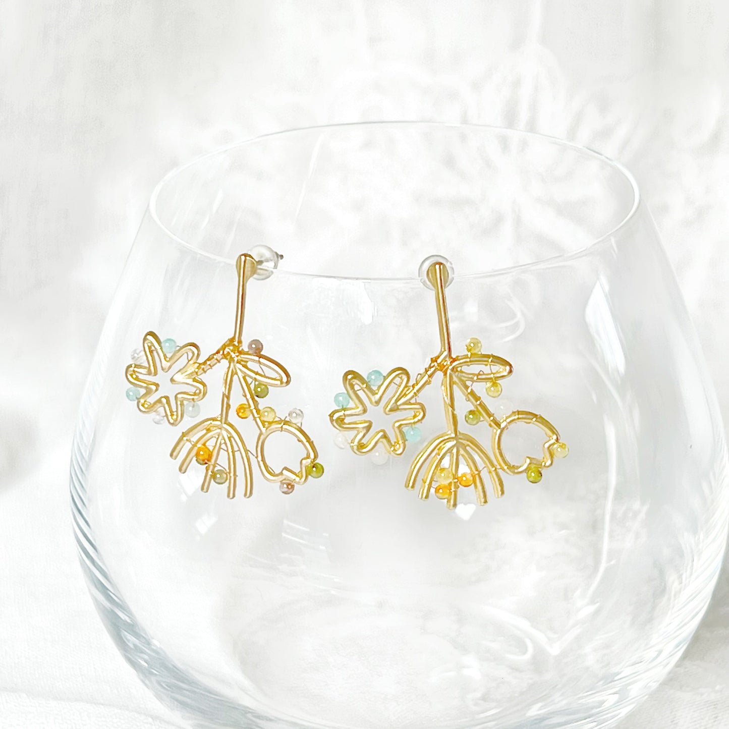 Mini Gemstones on Gold Wildflower Bouquet Earrings-Ninaouity