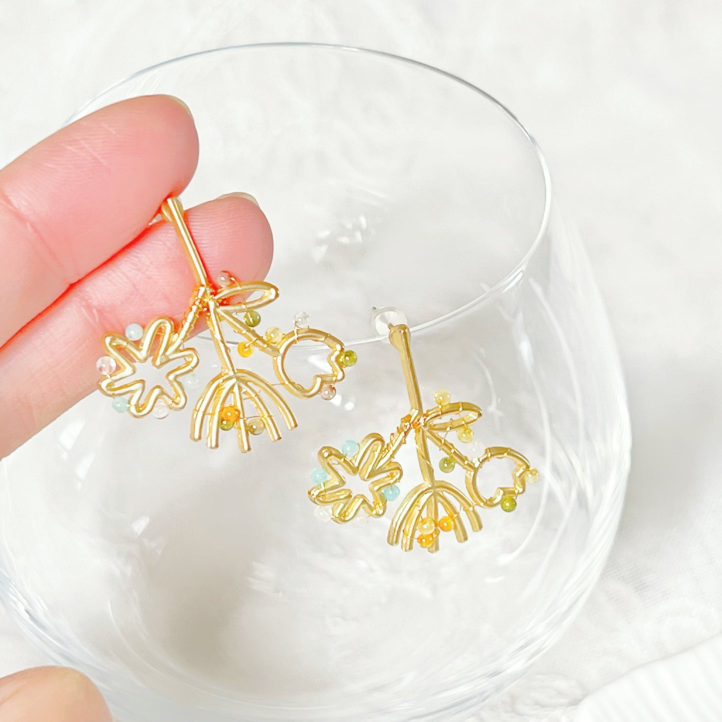 Mini Gemstones on Gold Wildflower Bouquet Earrings-Ninaouity