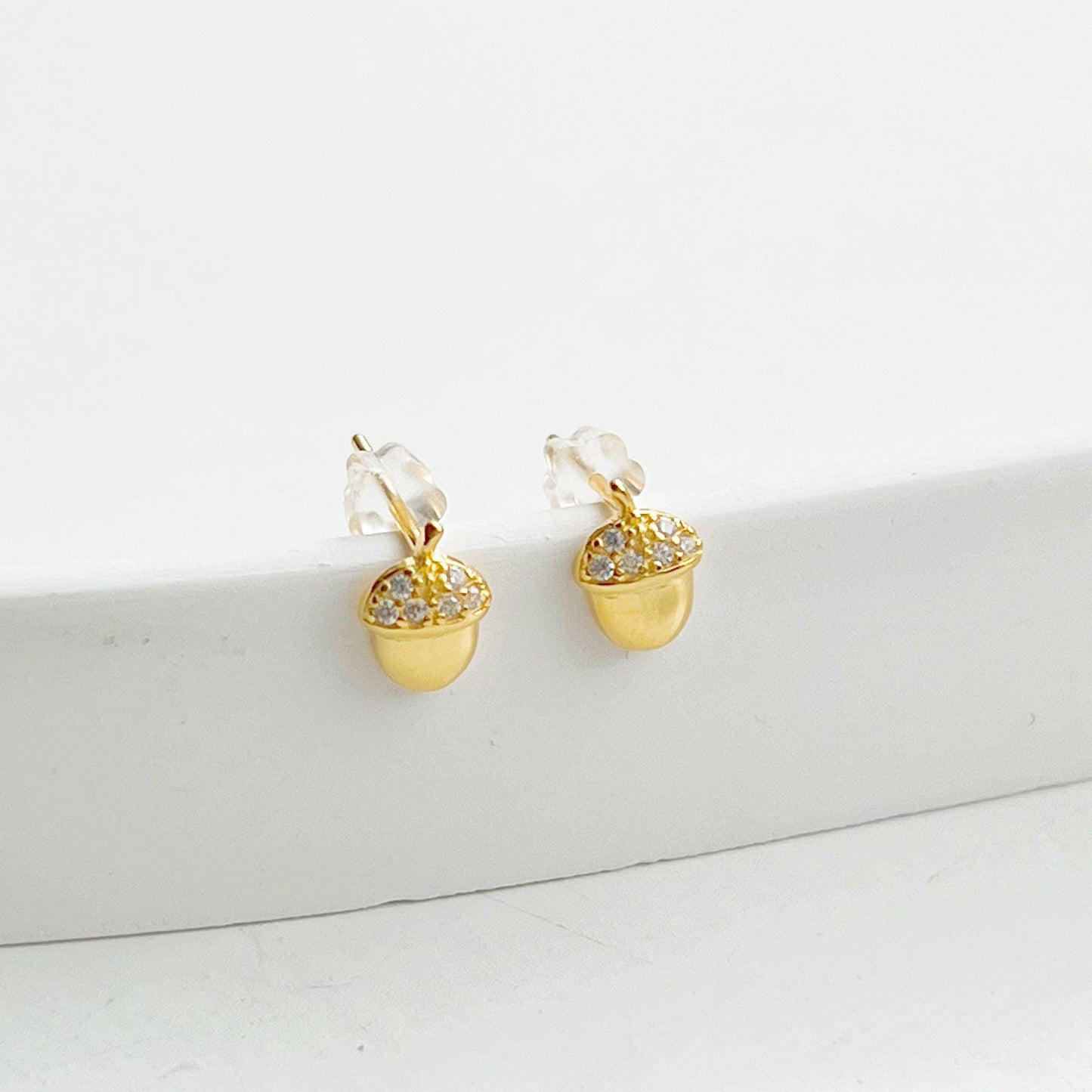 Mini Golden Nuts Earrings - Tiny Size Sterling Silver Stud Earrings-Ninaouity