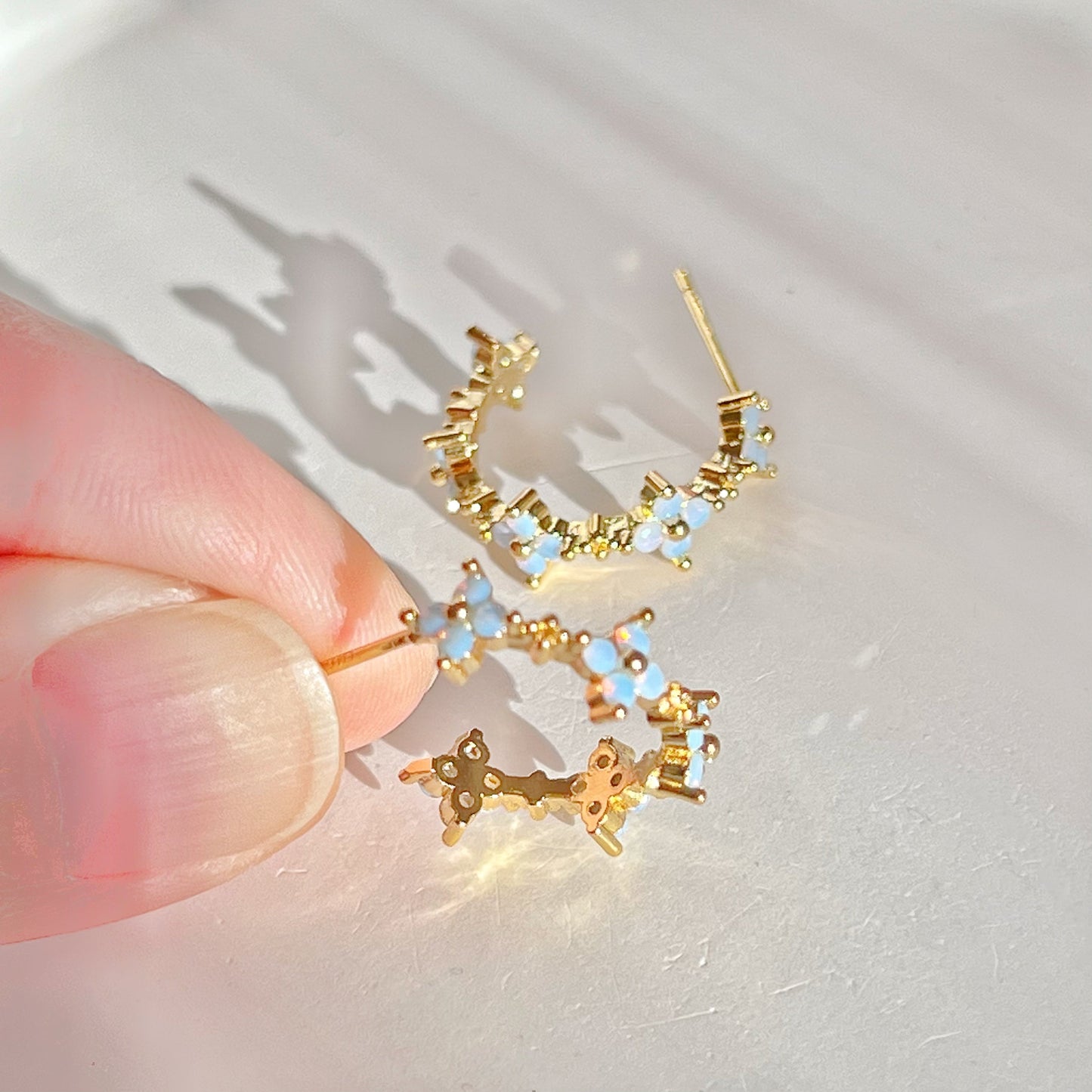 Mini Opal Flowers in Half Hoop Earrings-Ninaouity