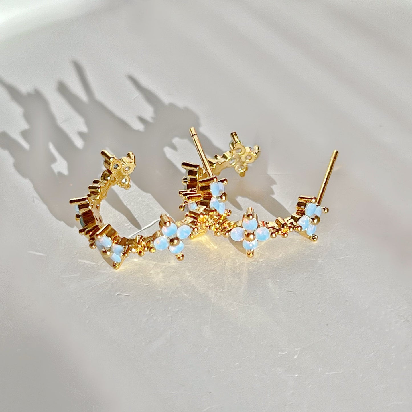 Mini Opal Flowers in Half Hoop Earrings-Ninaouity