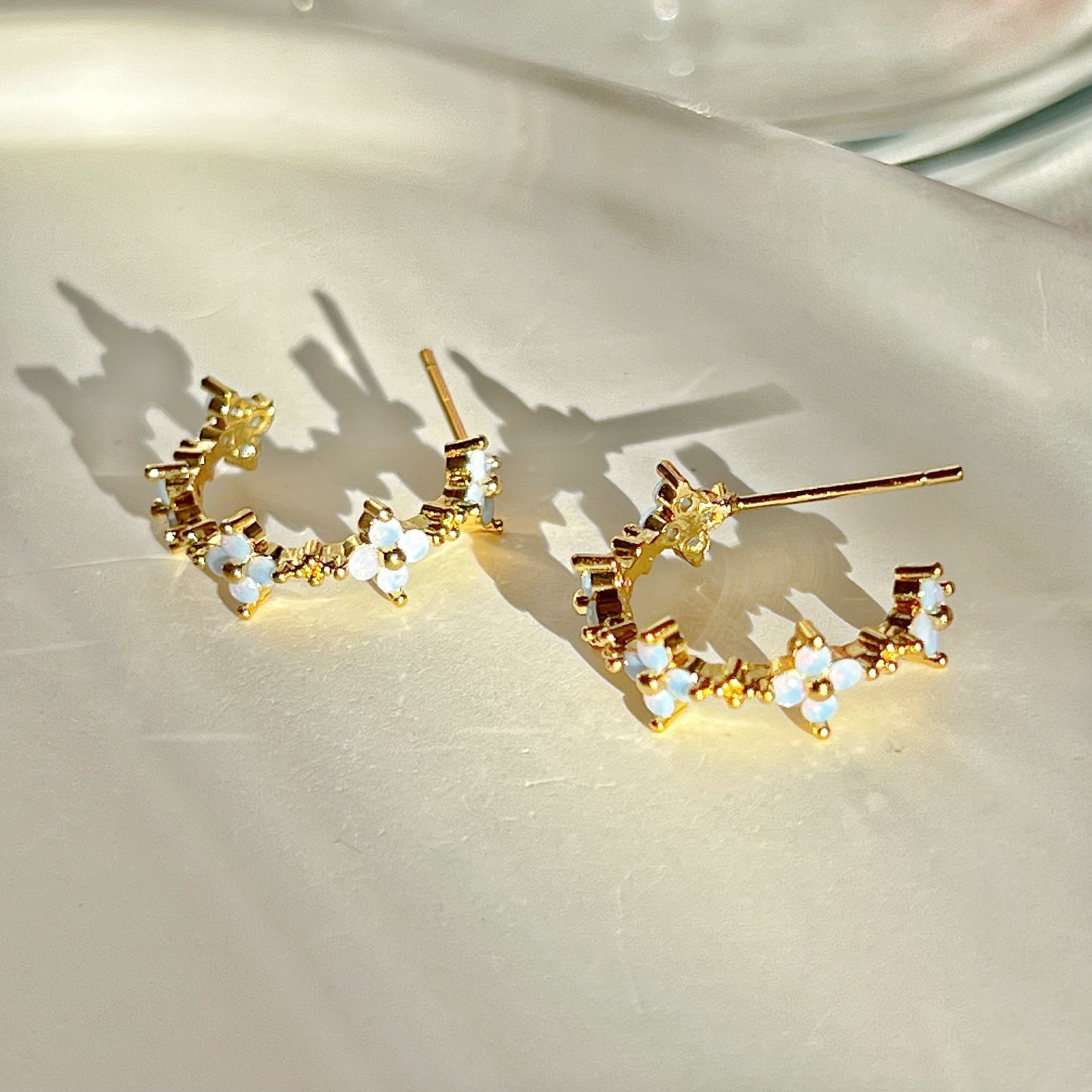 Mini Opal Flowers in Half Hoop Earrings-Ninaouity