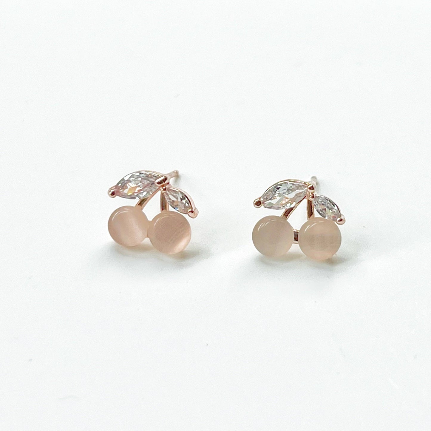 Mini Pink Cat's Eye Crystal Cherry Stud Earrings-Ninaouity