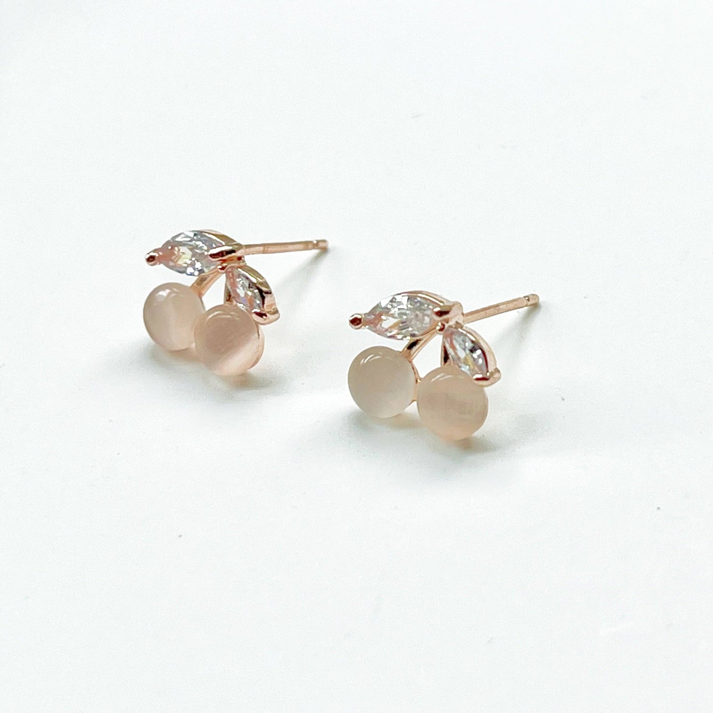 Mini Pink Cat's Eye Crystal Cherry Stud Earrings-Ninaouity