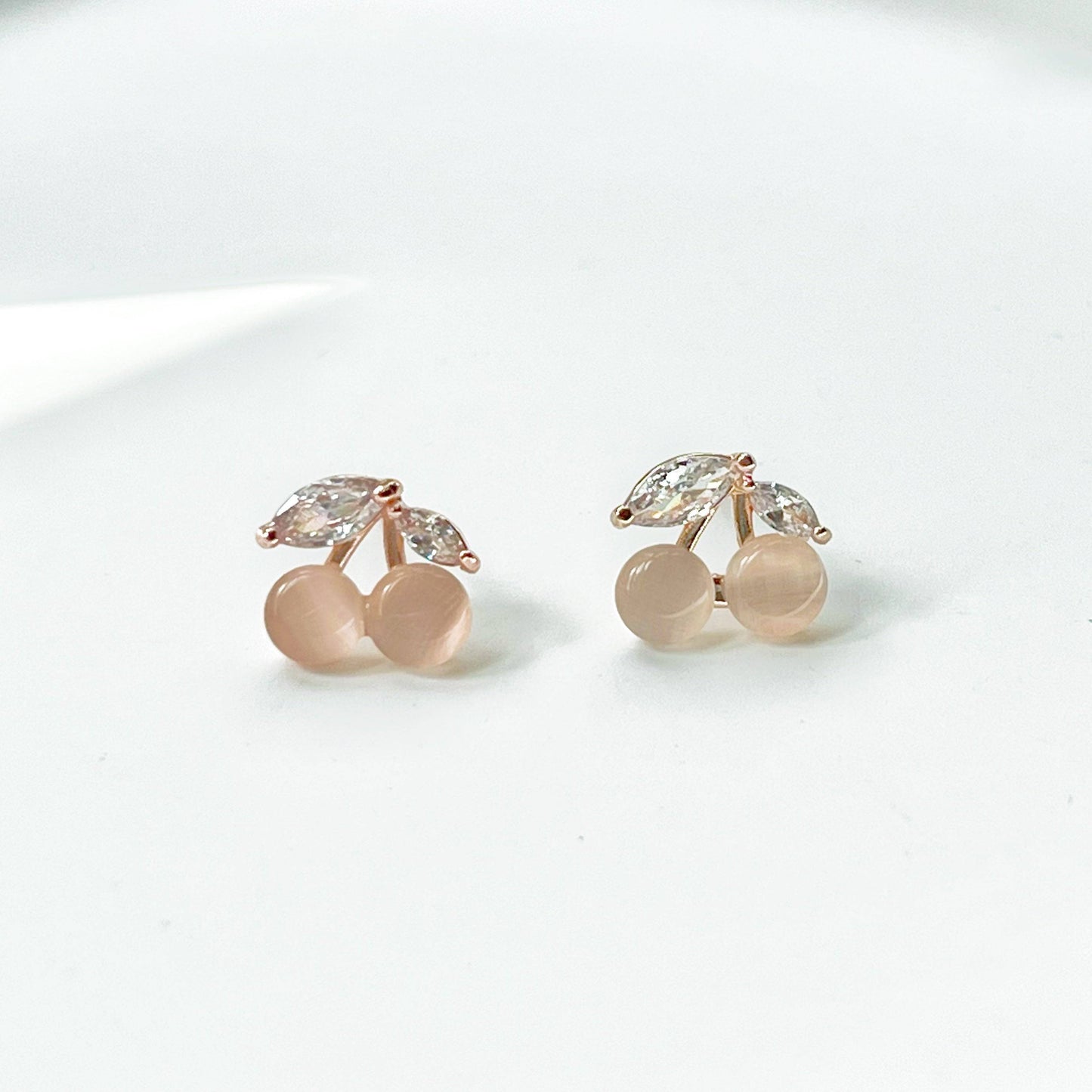Mini Pink Cat's Eye Crystal Cherry Stud Earrings-Ninaouity