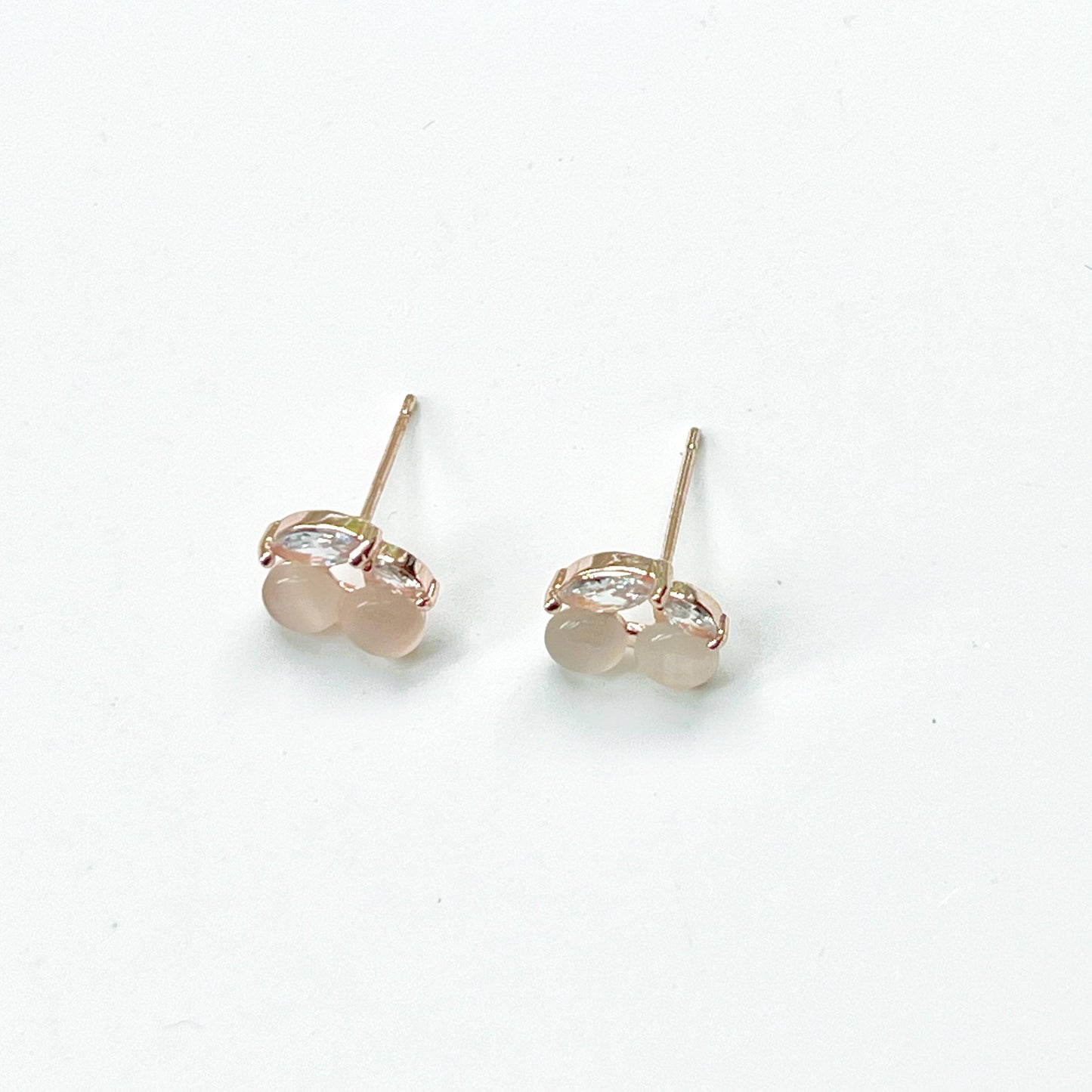 Mini Pink Cat's Eye Crystal Cherry Stud Earrings-Ninaouity