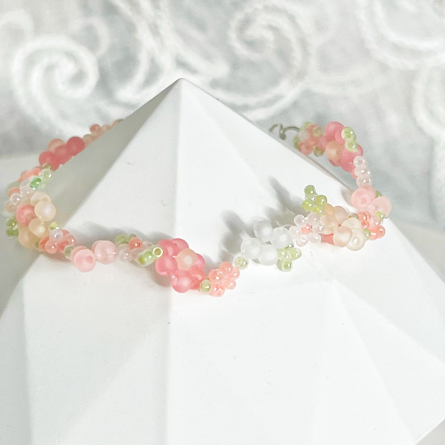 Mini Pink Cherry Blossom Flower Beaded Bracelet-Ninaouity