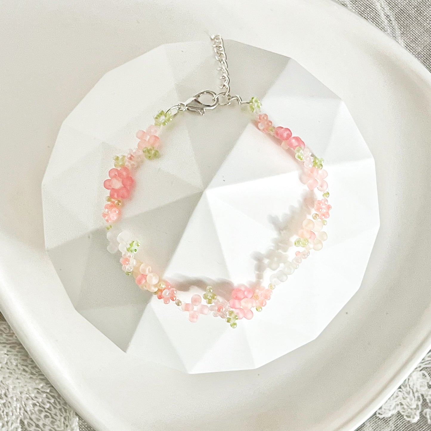 Mini Pink Cherry Blossom Flower Beaded Bracelet-Ninaouity