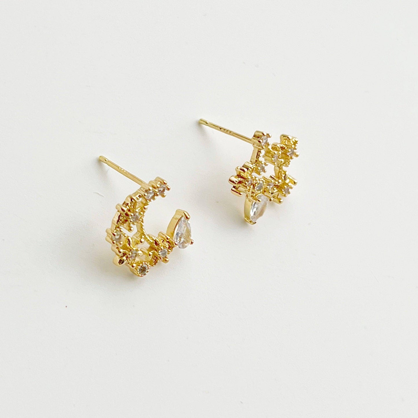 Moon and Star Earrings - Teardrop Crystal in Silver Moon and Stars Earrings-Ninaouity