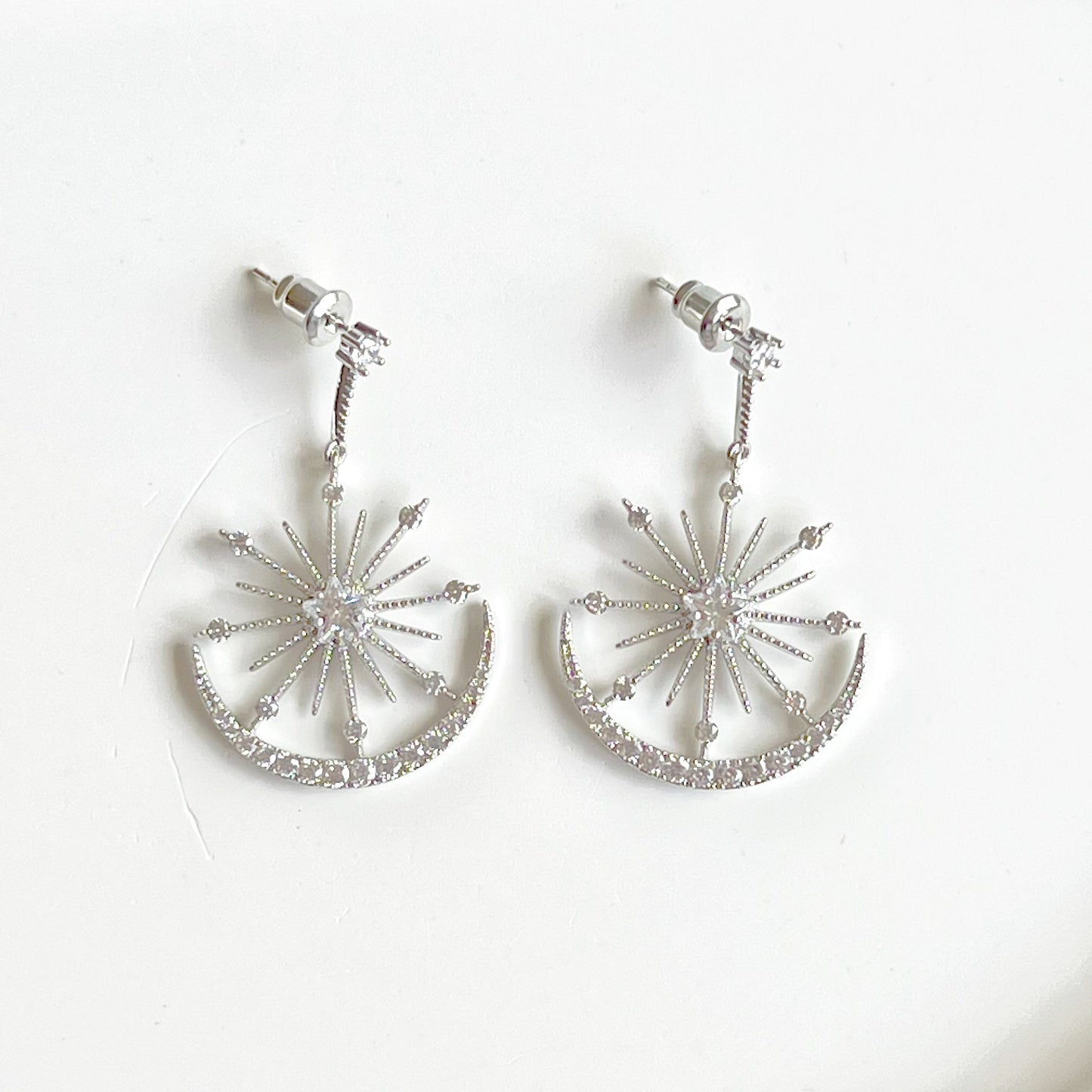 Moon and Stars Silver Drop Earrings-Ninaouity