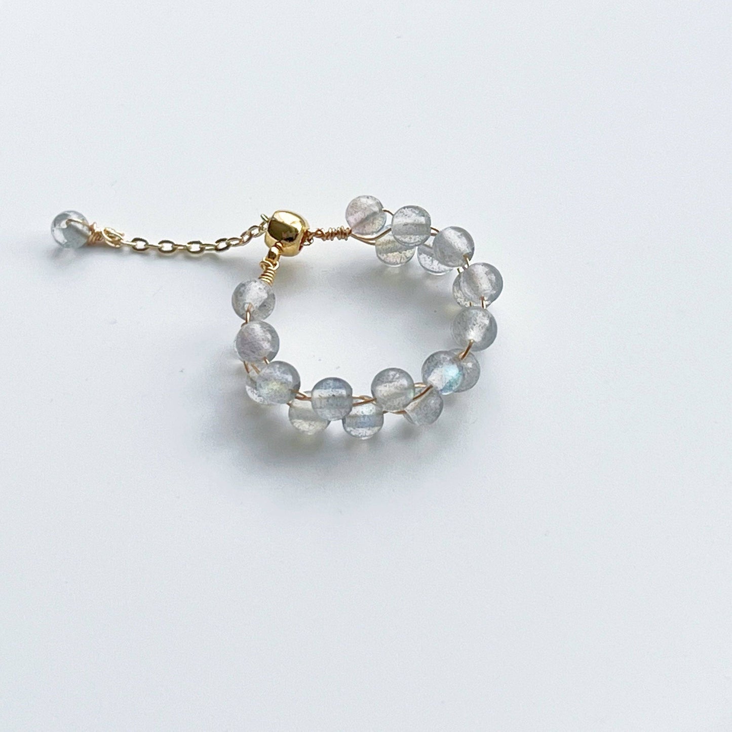 Moonstone Beaded Ring - Gemstone Adjustable Ring - June Birthstone-Ninaouity