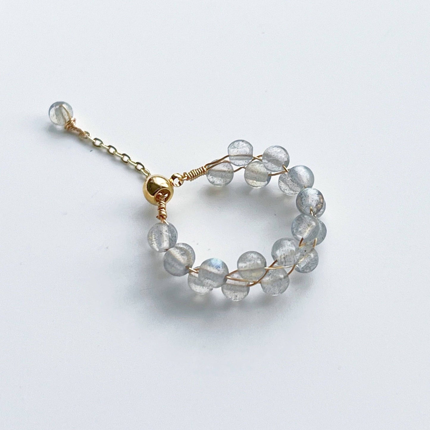 Moonstone Beaded Ring - Gemstone Adjustable Ring - June Birthstone-Ninaouity