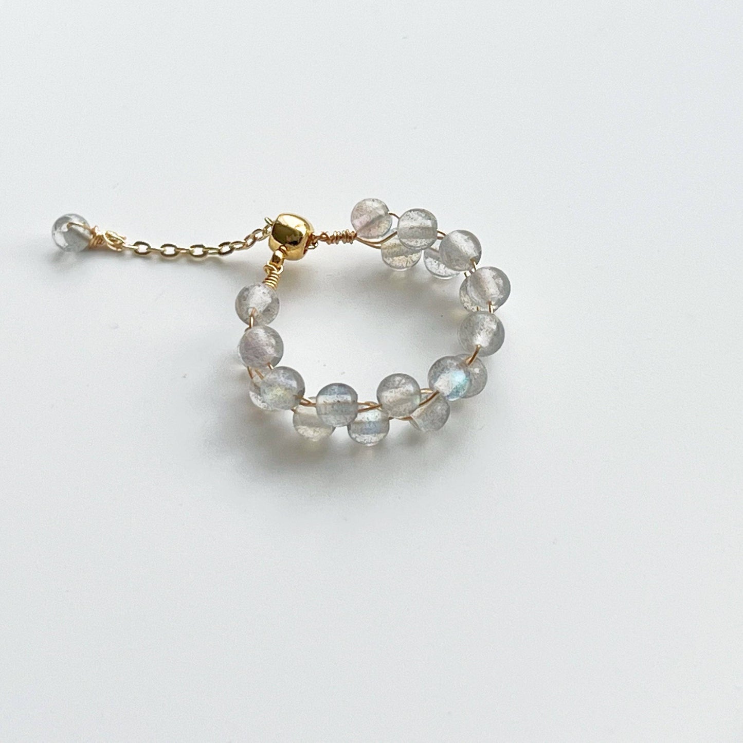Moonstone Beaded Ring - Gemstone Adjustable Ring - June Birthstone-Ninaouity