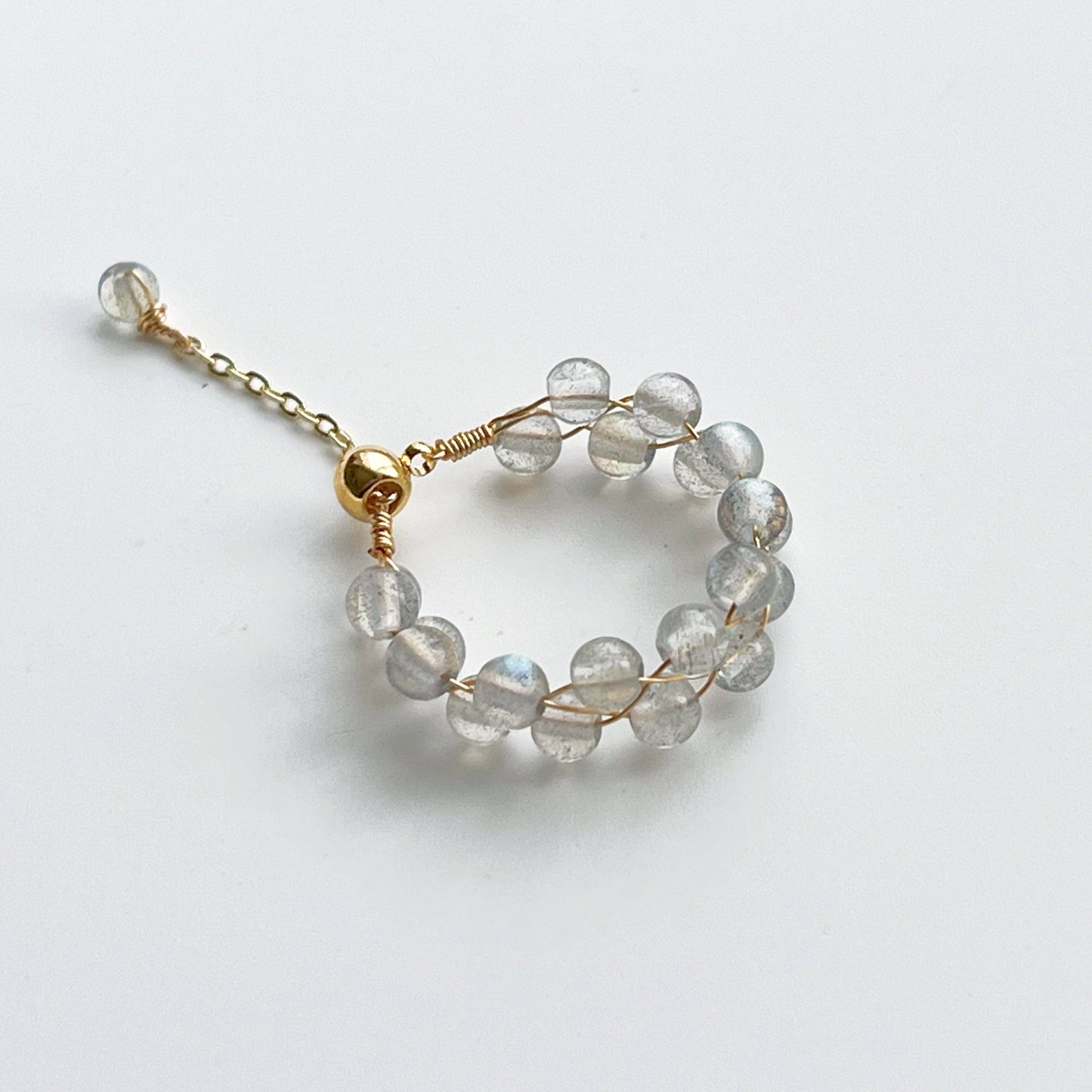Moonstone Beaded Ring - Gemstone Adjustable Ring - June Birthstone-Ninaouity
