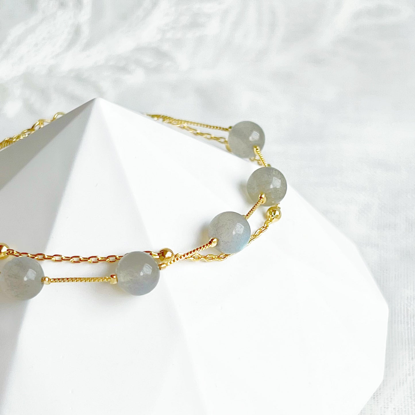 Moonstone Gold Double Chain Bracelet-Ninaouity