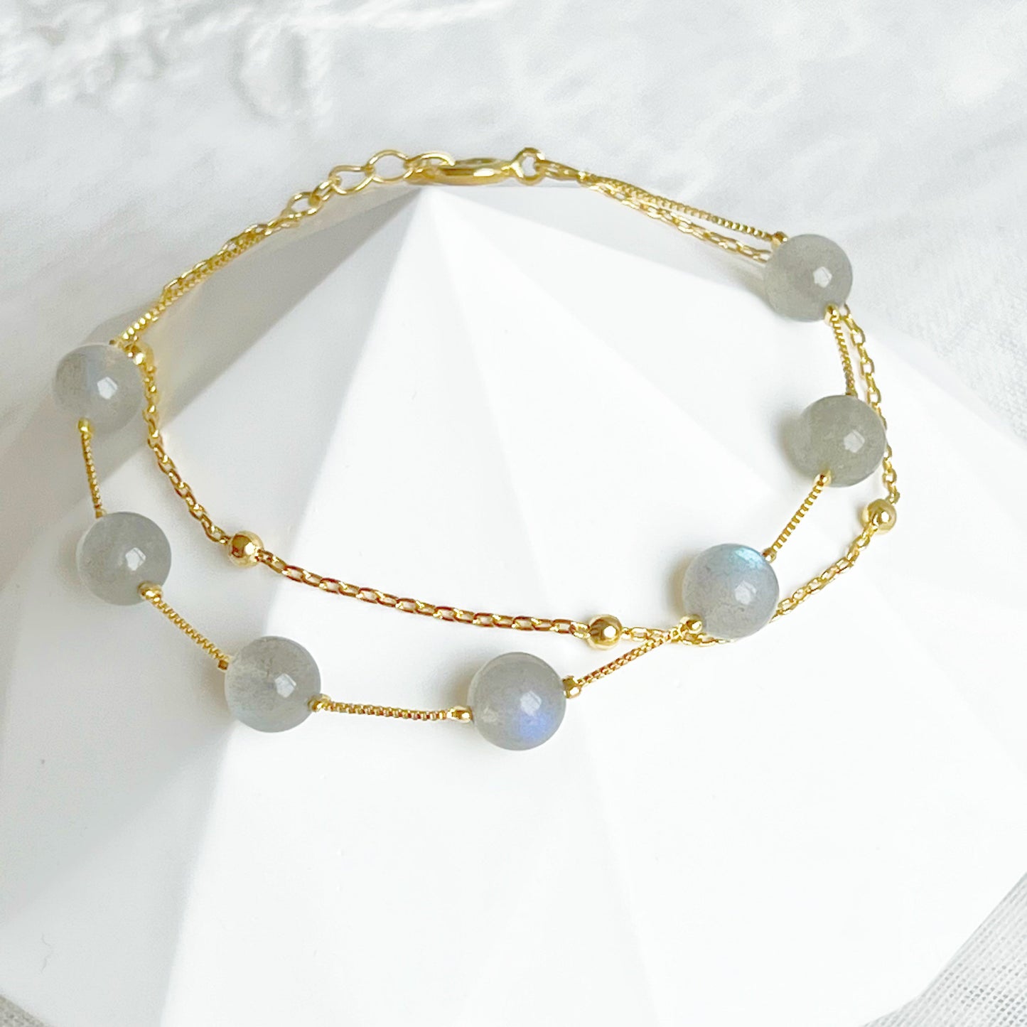 Moonstone Gold Double Chain Bracelet-Ninaouity