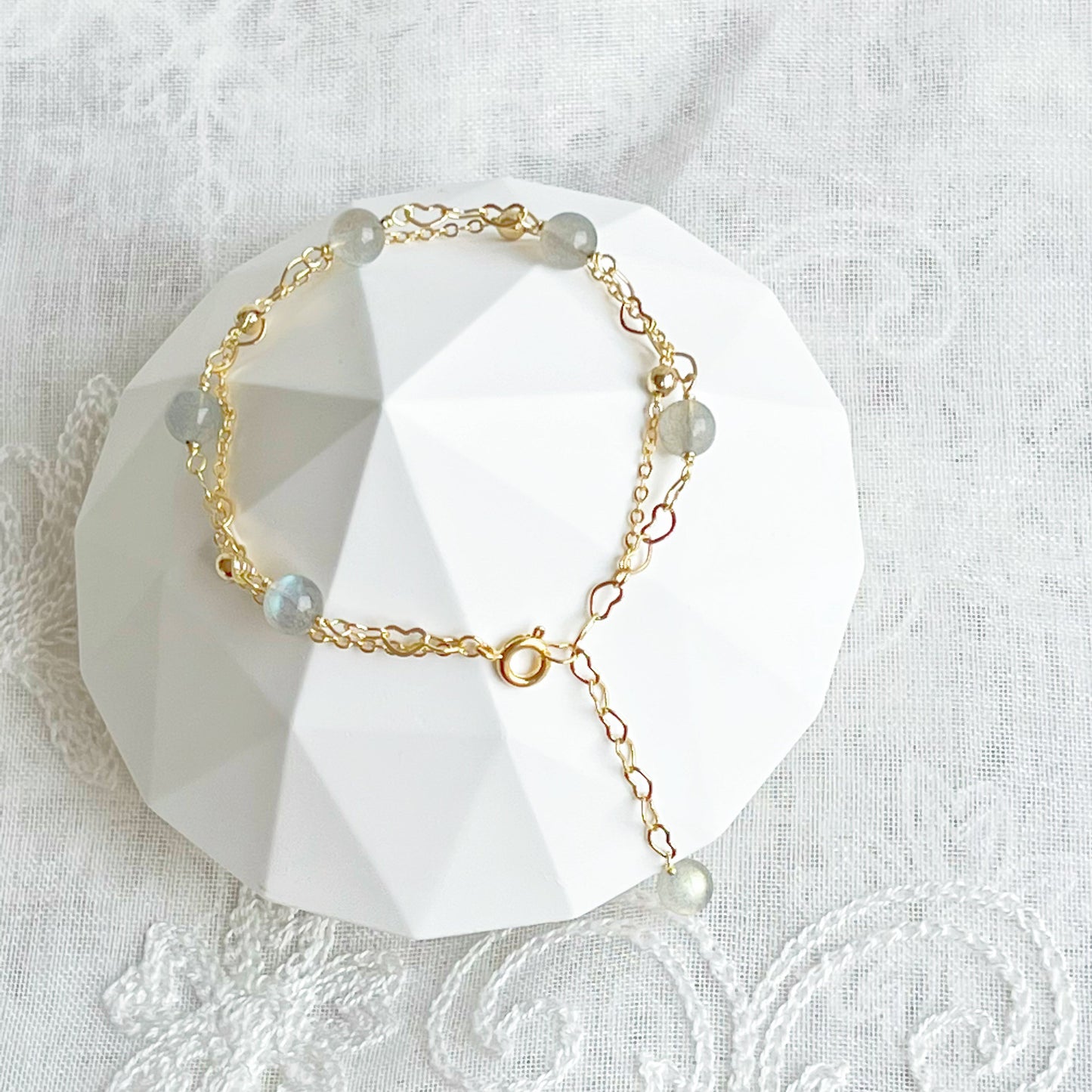 Moonstone Gold Heart Double Chain Bracelet-Ninaouity