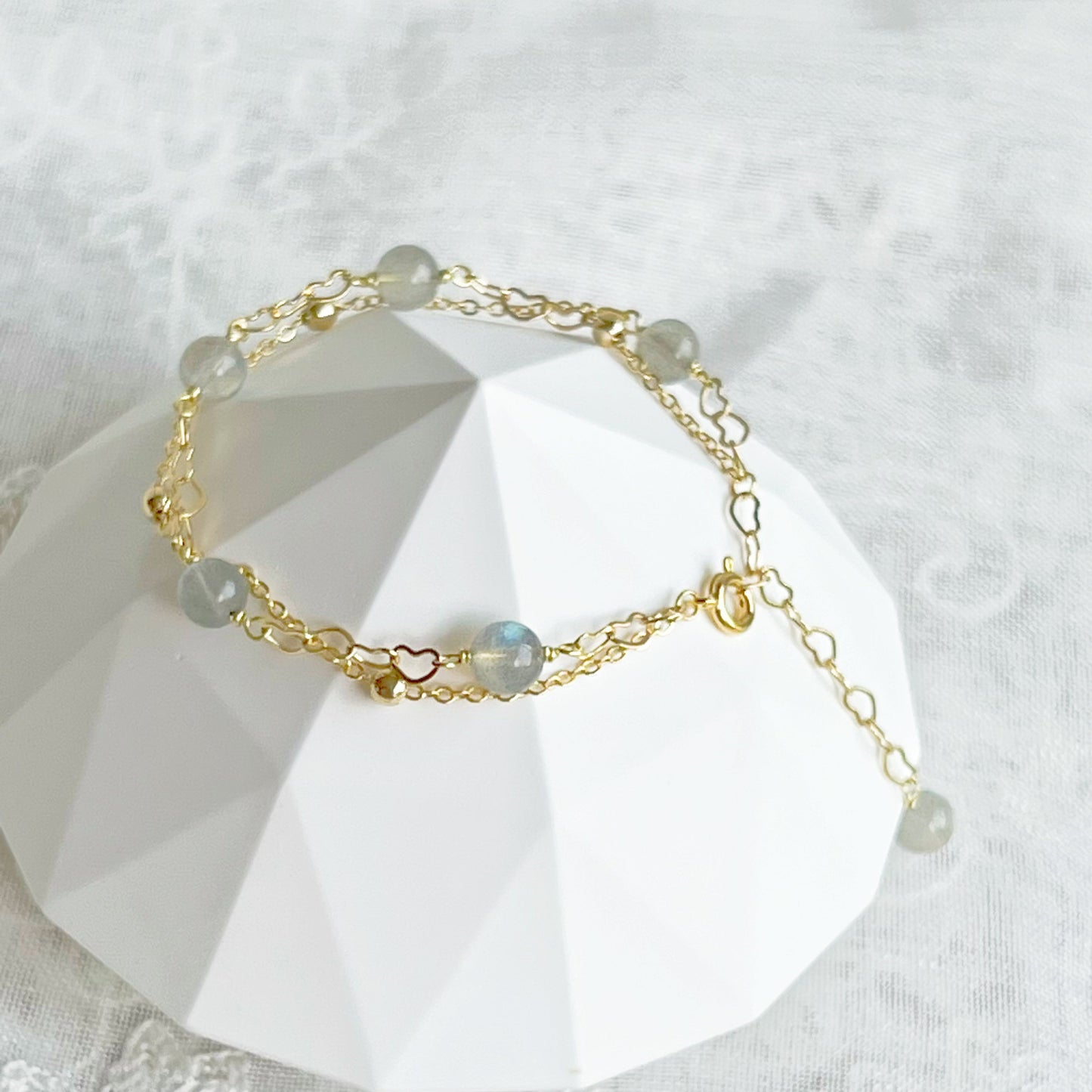 Moonstone Gold Heart Double Chain Bracelet-Ninaouity