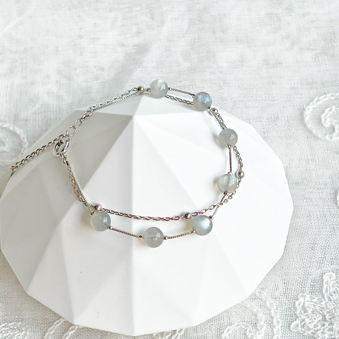 Moonstone Silver Double Chain Bracelet-Ninaouity